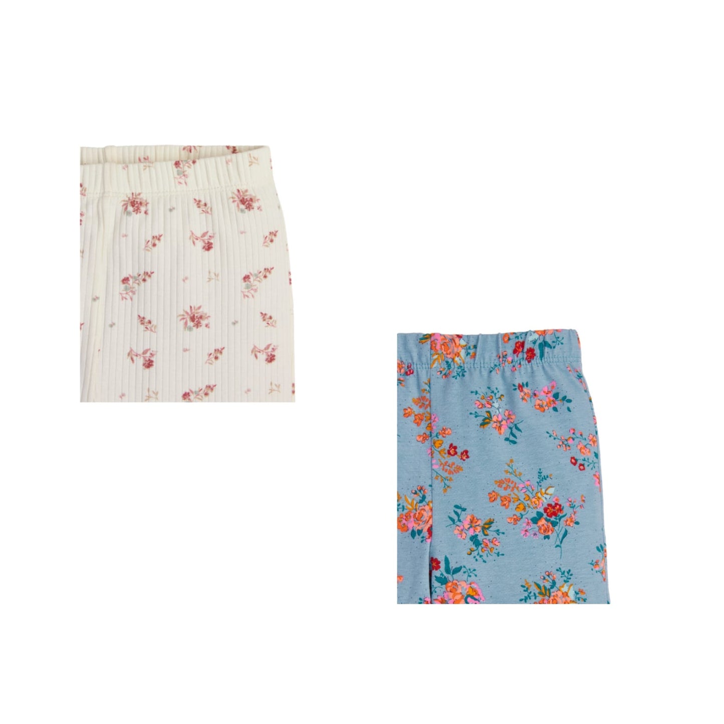 "Girls' Floral Flared Leggings - Pack of 2 (Cream & Teal Blue)"