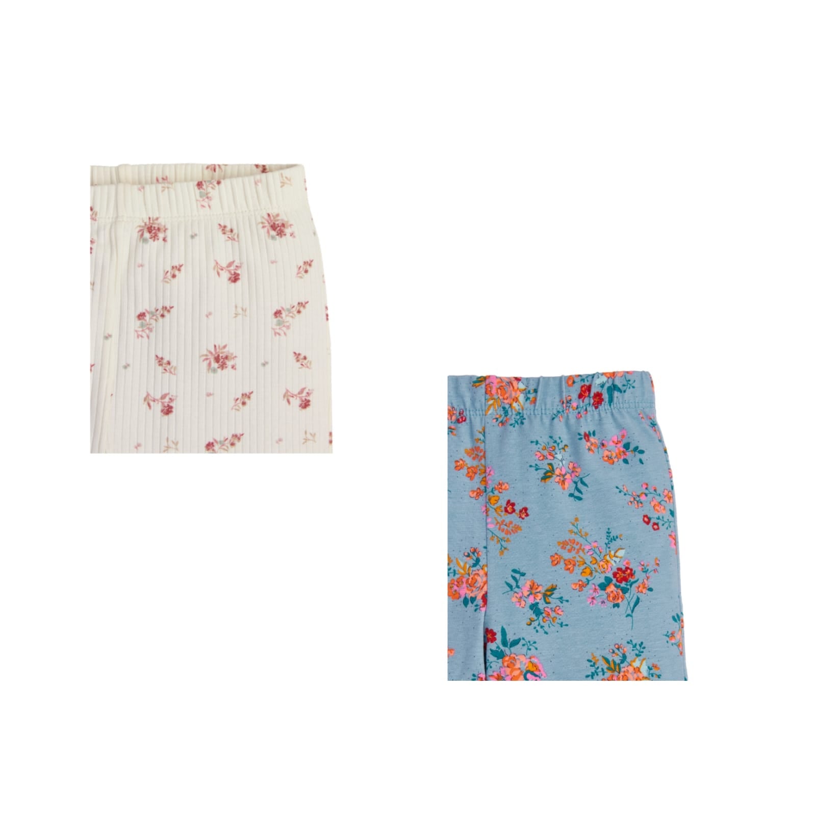 "Girls' Floral Flared Leggings - Pack of 2 (Cream & Teal Blue)"