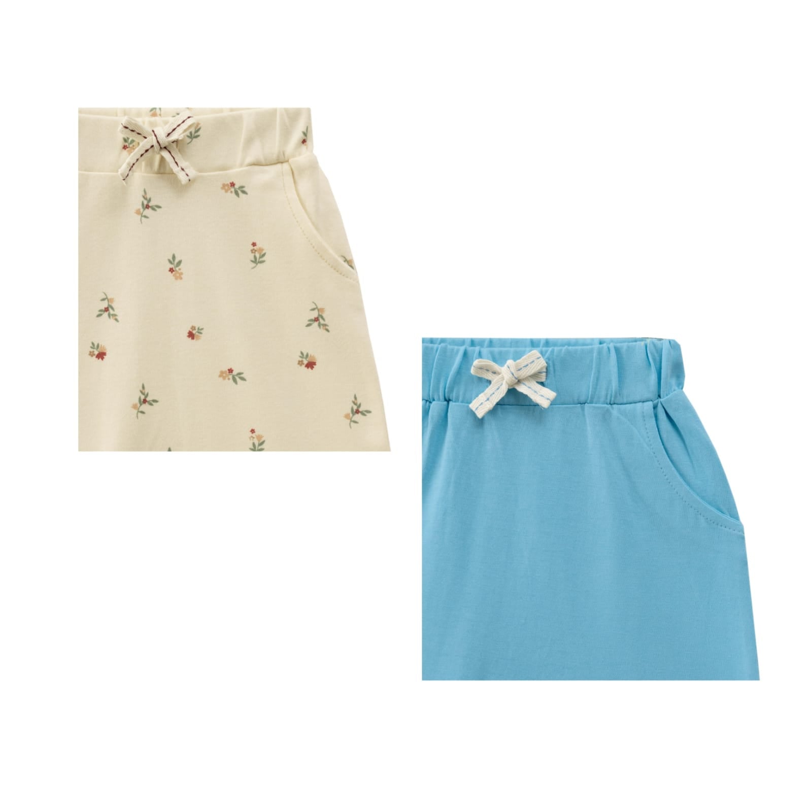 "Baby Girls' Cotton Jogger Pants - Pack of 2 (Floral Print & Solid Blue)"