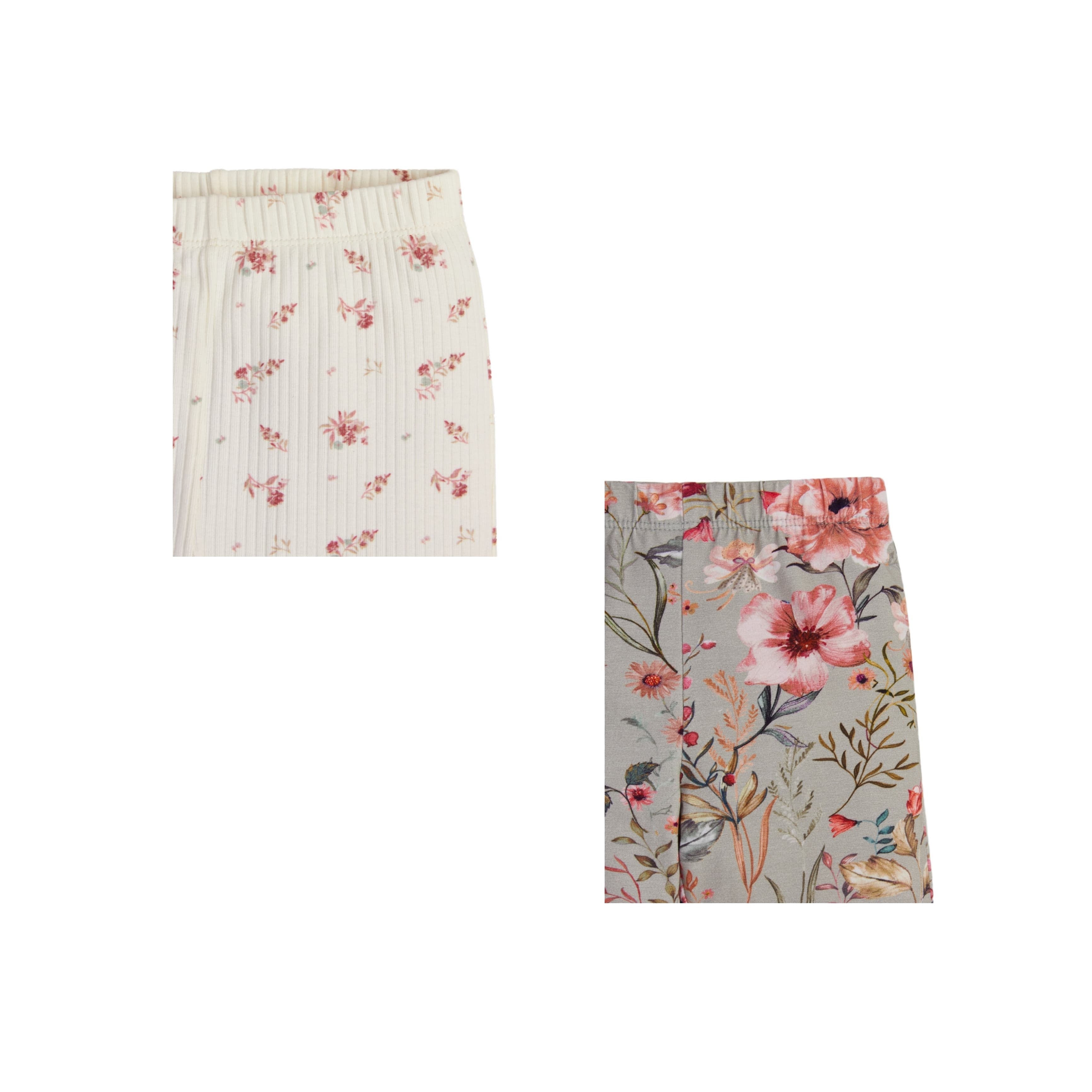 "Girls' Floral Print Flared Leggings - Pack of 2 (Cream & Multicolor)"