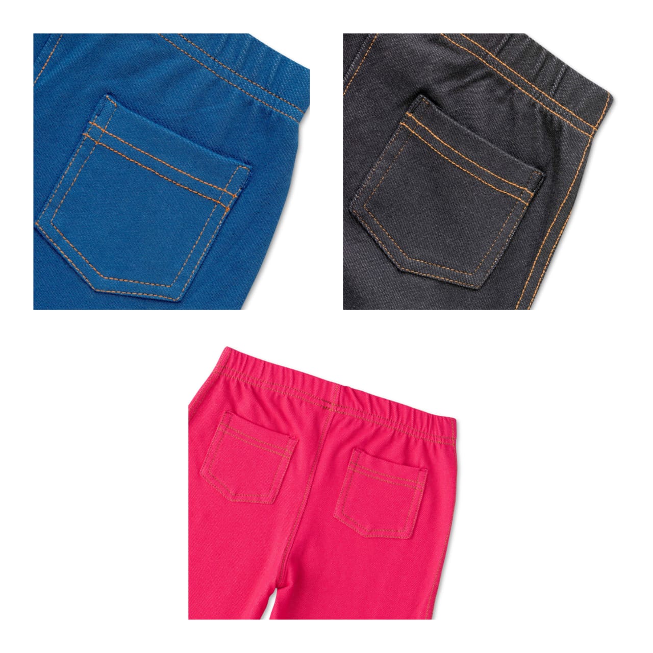"Girls' Cotton Leggings - Pack of 3 (Blue, Black, Dark Fushia) - Soft & Stretchable Everyday Wear"