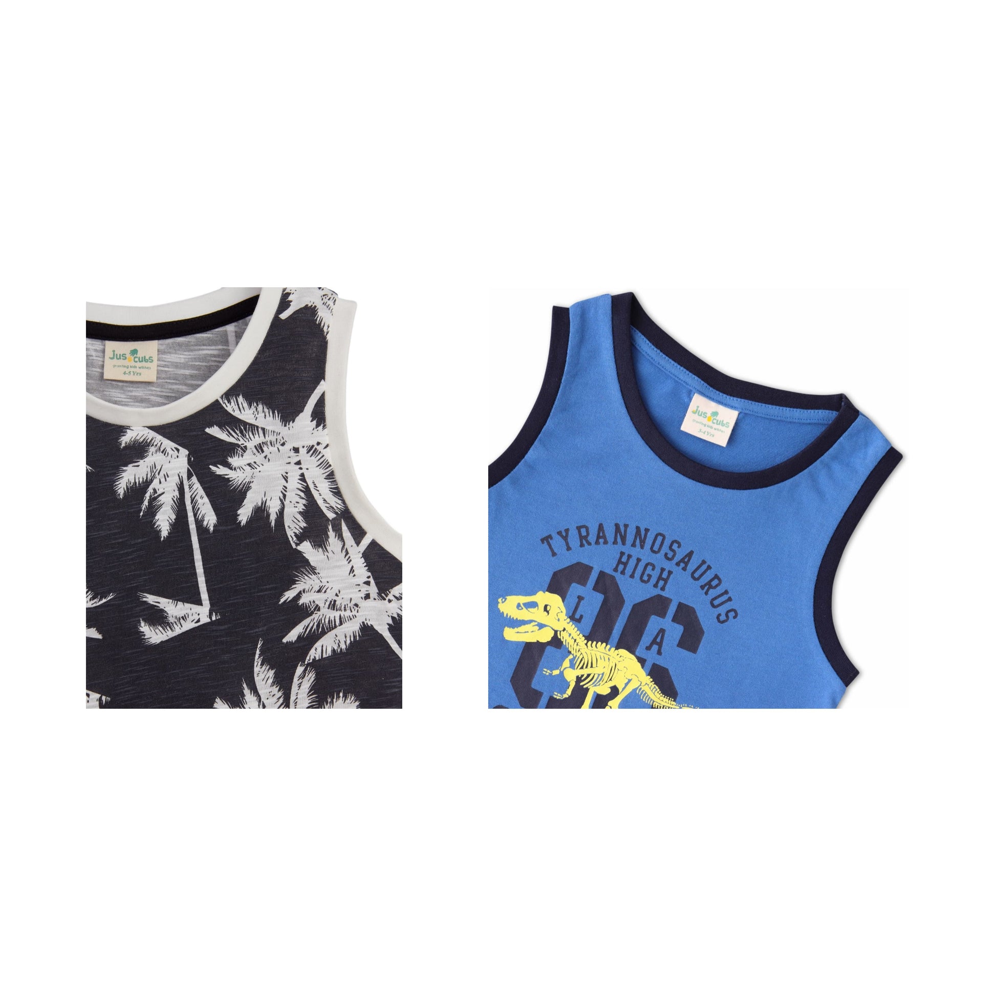 "Boys' 2-Pack T-shirt – Palm Tree & Dinosaur Graphic Sleeveless Tees"