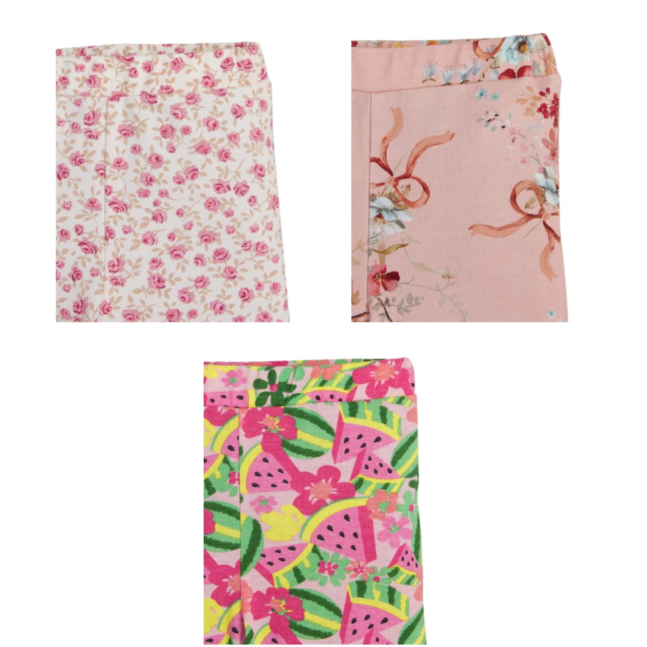 "Girls' Cotton Leggings - 3-Pack Fun Fruit & Floral Print Pants"