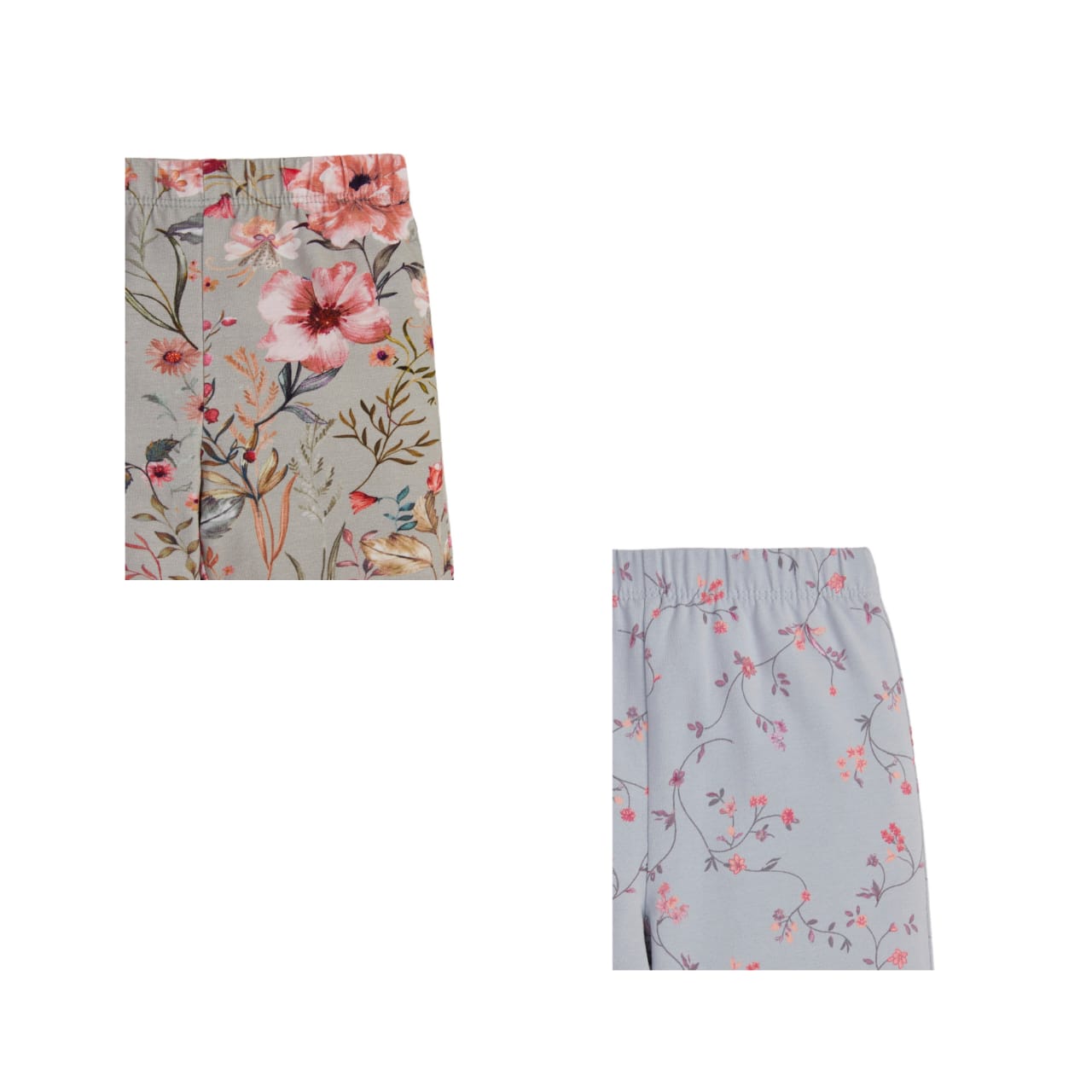 "Girls' Floral Bell-Bottom Leggings - Pack of 2 (Multcolor & Blue)"