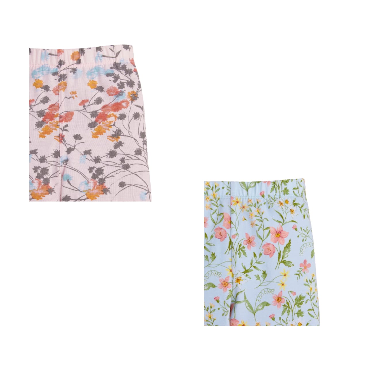 "Girls' Floral Print Leggings - Pack of 2 (Off-white & Green )"