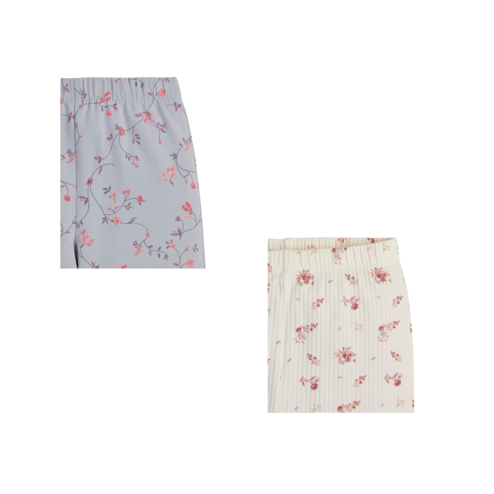 "Girls' Floral Flared Leggings - Pack of 2 (Blue & Cream)"