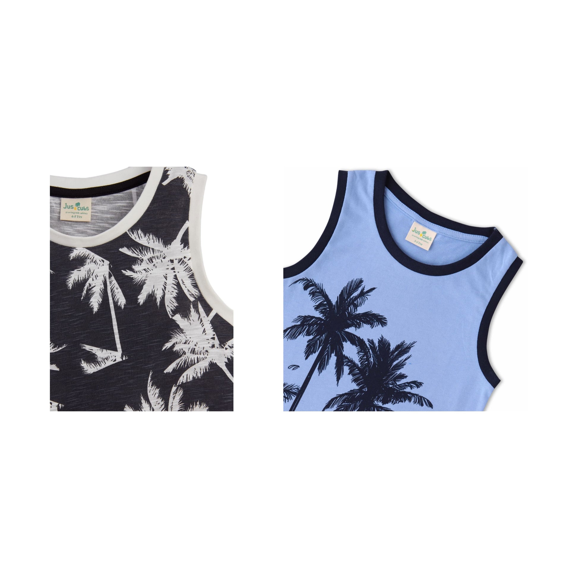 Boys’ Sleeveless Graphic T-shirt – 2-Pack Vacation Palm Tree & Sunset Island Designs
