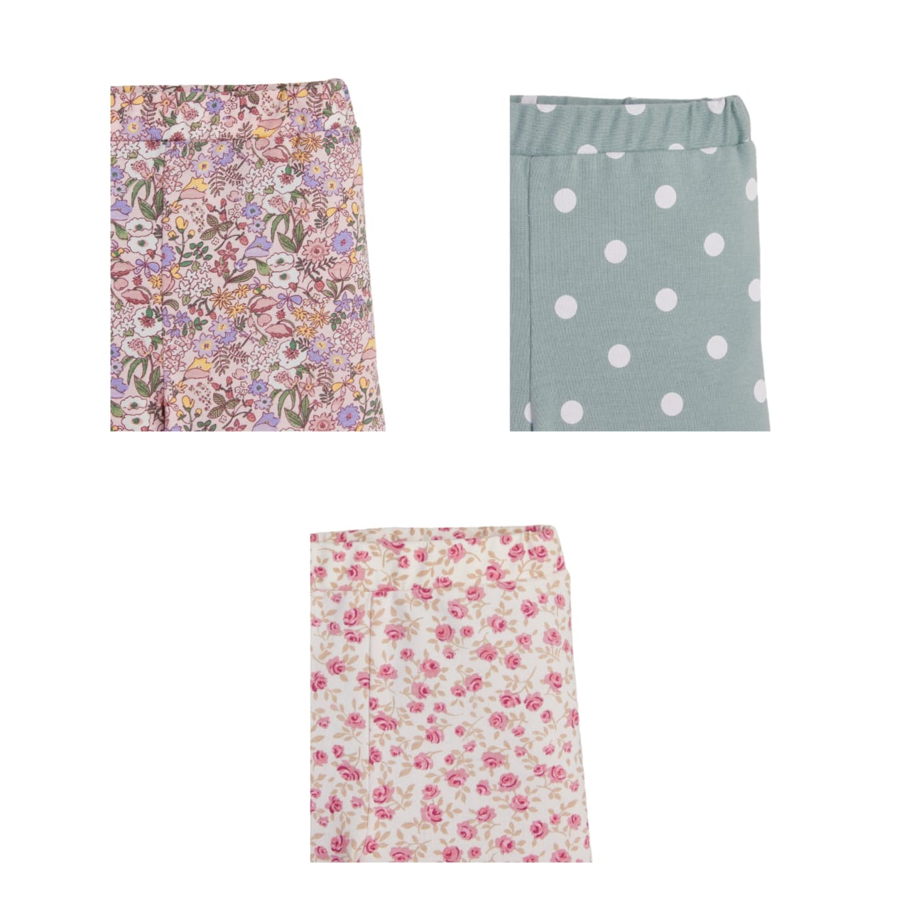 "Girls' Cotton Leggings - 3-Pack Floral & Polka Dot Print Pants"