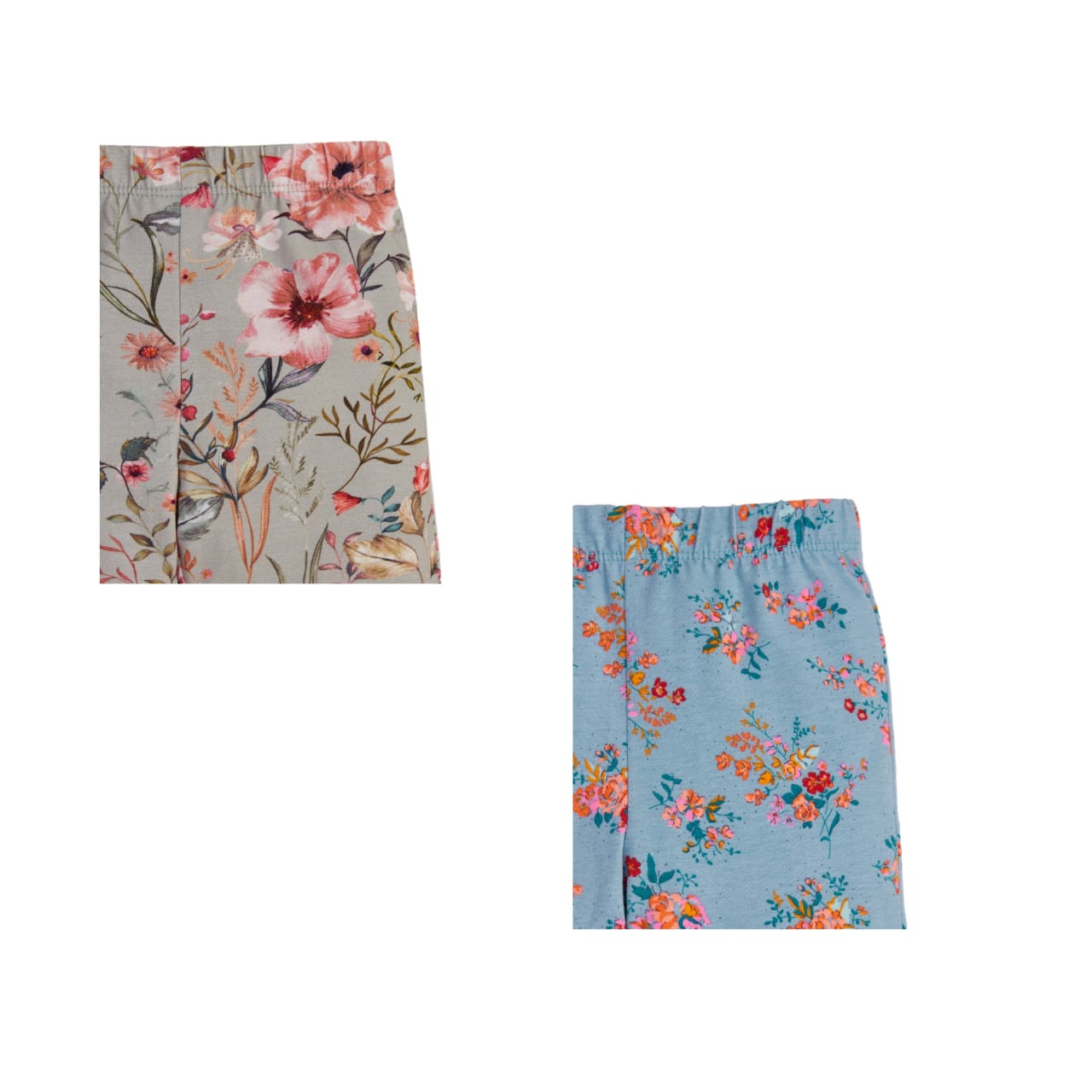 "Girls' Floral Printed Flared Leggings - Pack of 2 (Multicolor & Teal Blue)"
