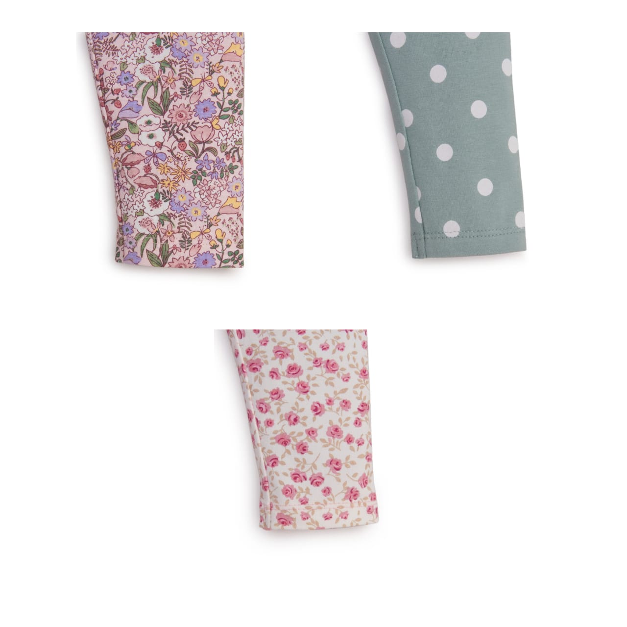 "Girls' Cotton Leggings - 3-Pack Floral & Polka Dot Print Pants"