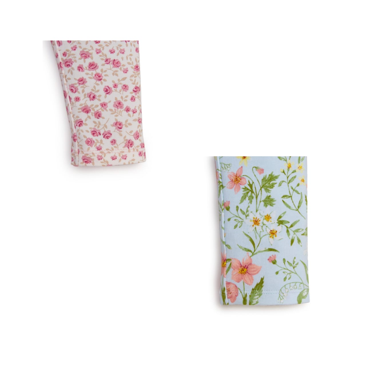 "Girls' Floral Print Leggings - Pack of 2 (Off-white & Green )"