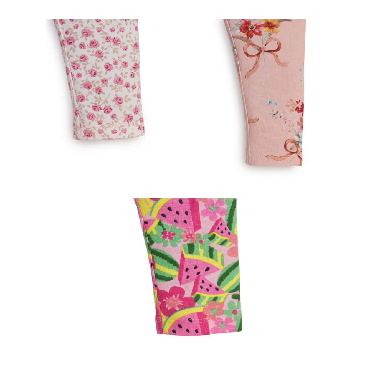 "Girls' Cotton Leggings - 3-Pack Fun Fruit & Floral Print Pants"
