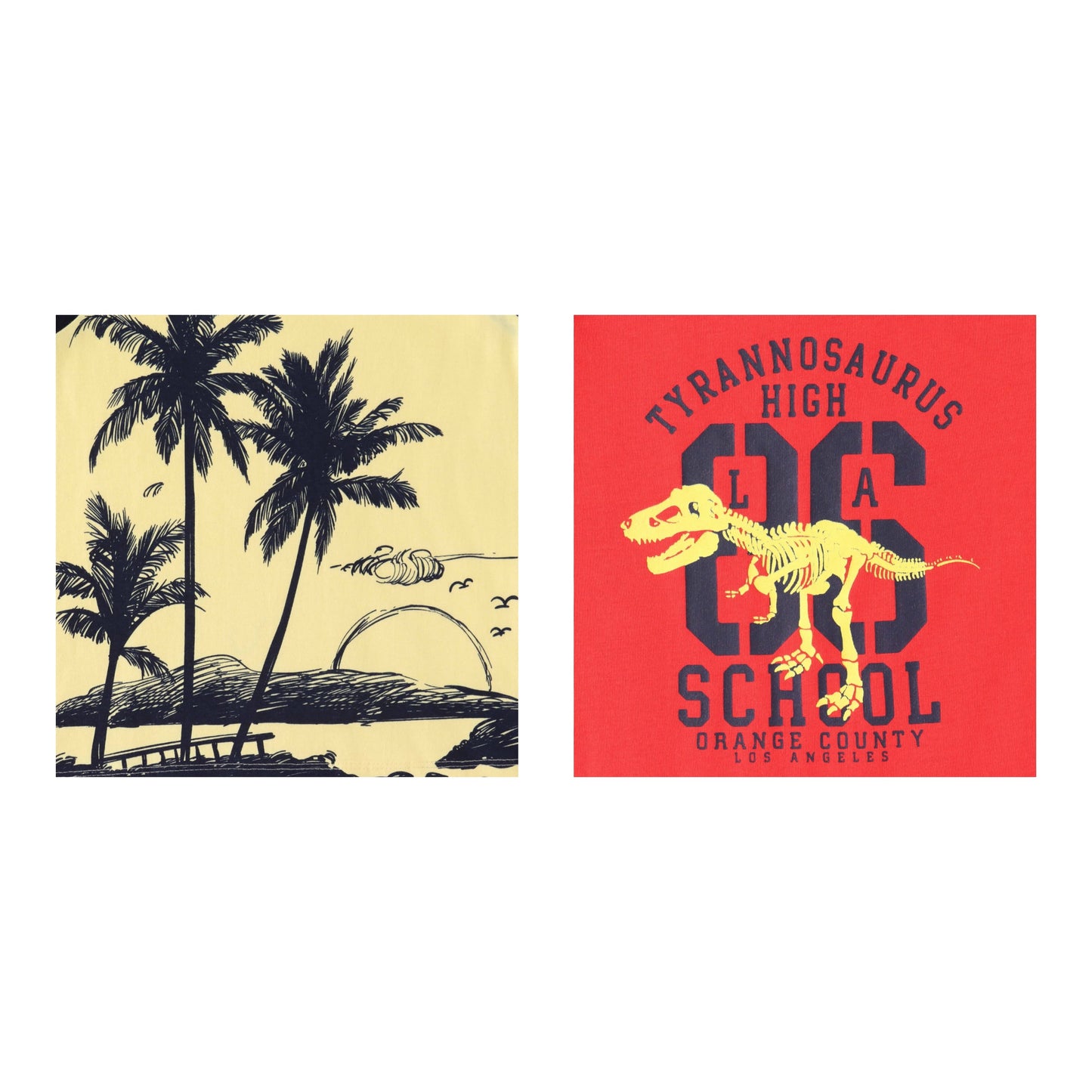"Boys' Sleeveless Graphic T-shirt - Set of 2 (Beach Sunset & Dino School Print)"