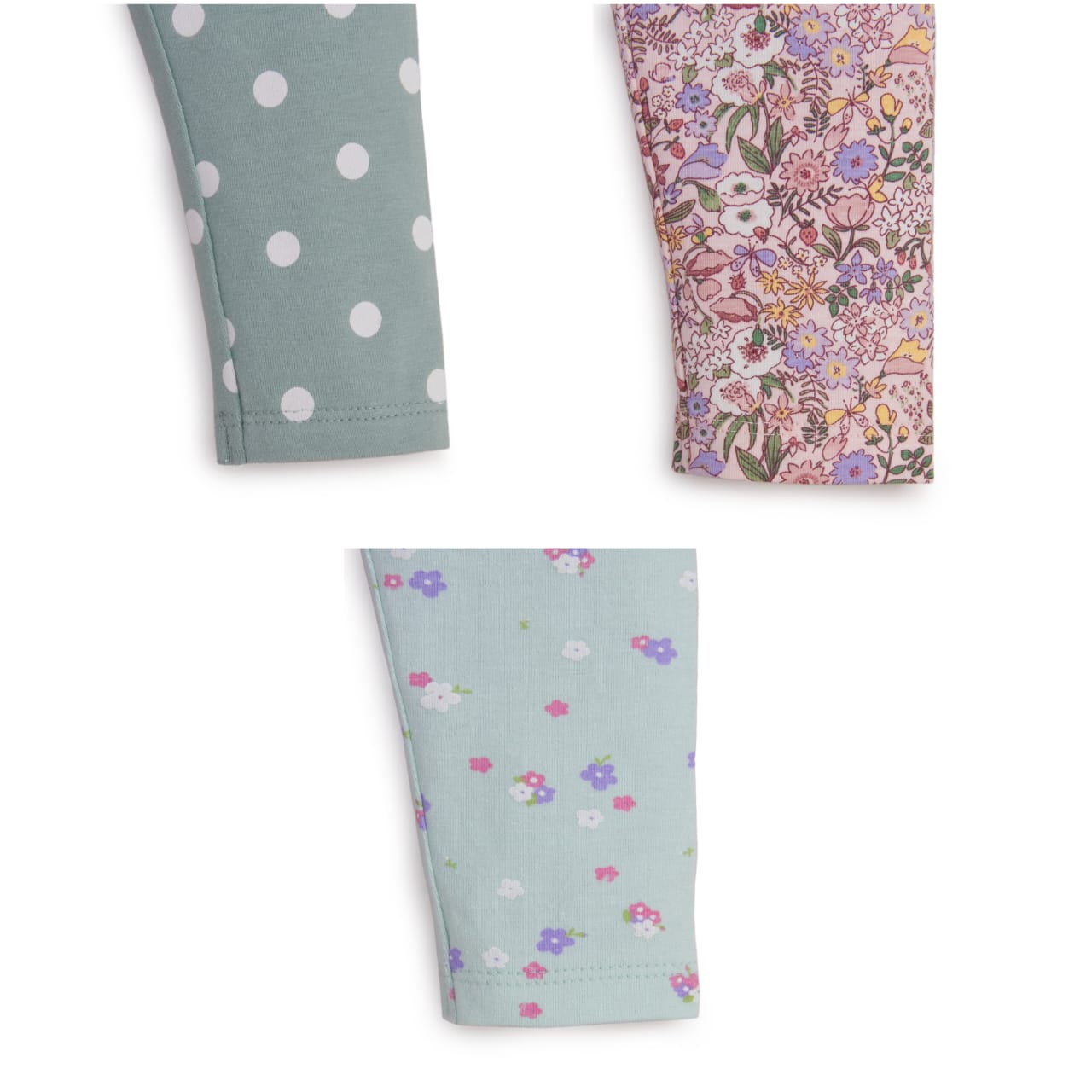 "Girls' Printed Leggings - 3-Pack Cotton Stretch Pants with Polka Dot & Floral Designs"