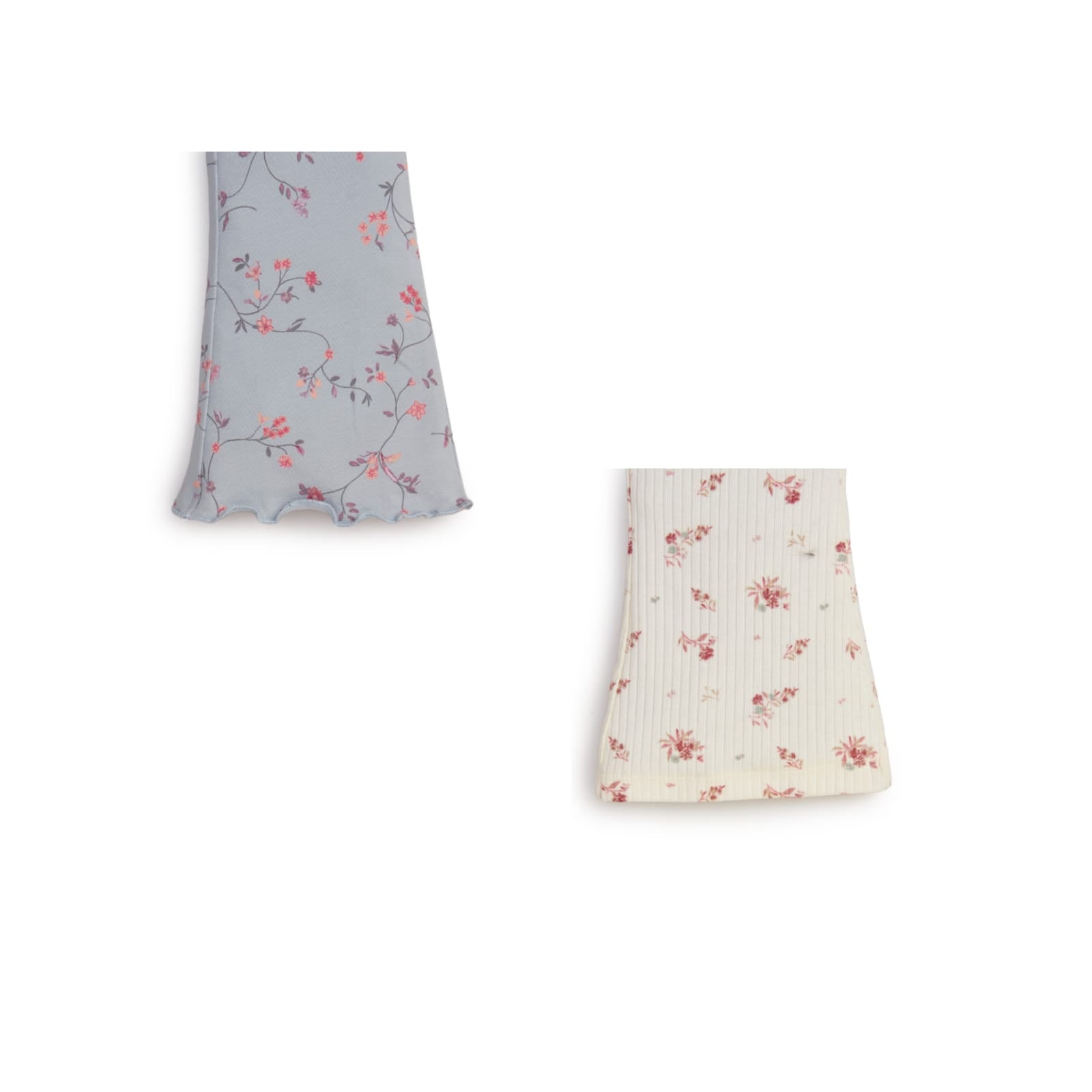 "Girls' Floral Flared Leggings - Pack of 2 (Blue & Cream)"