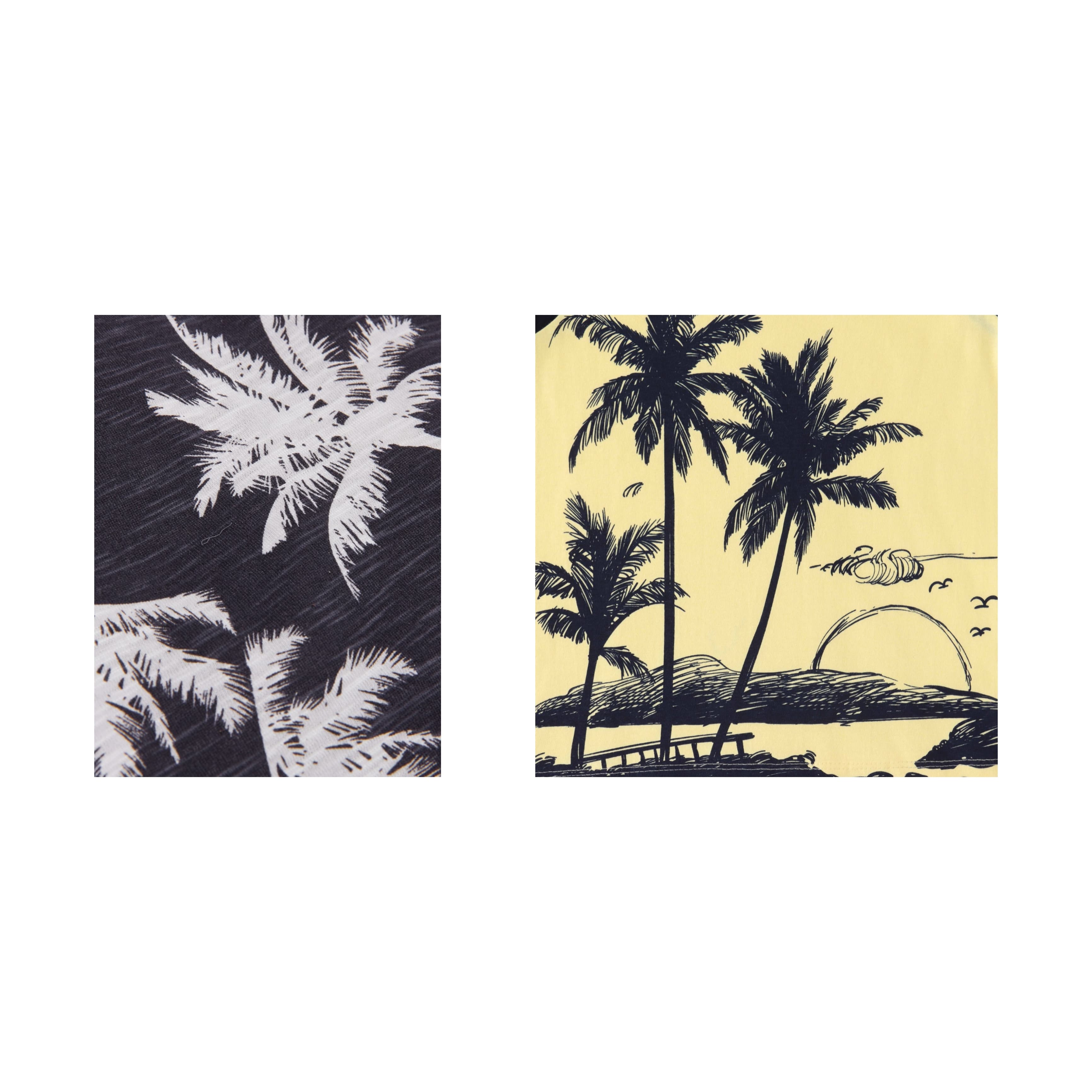 "Boys' Sleeveless Graphic T-shirt - Set of 2 (Tropical Palm Tree & Sunset Beach Prints)"