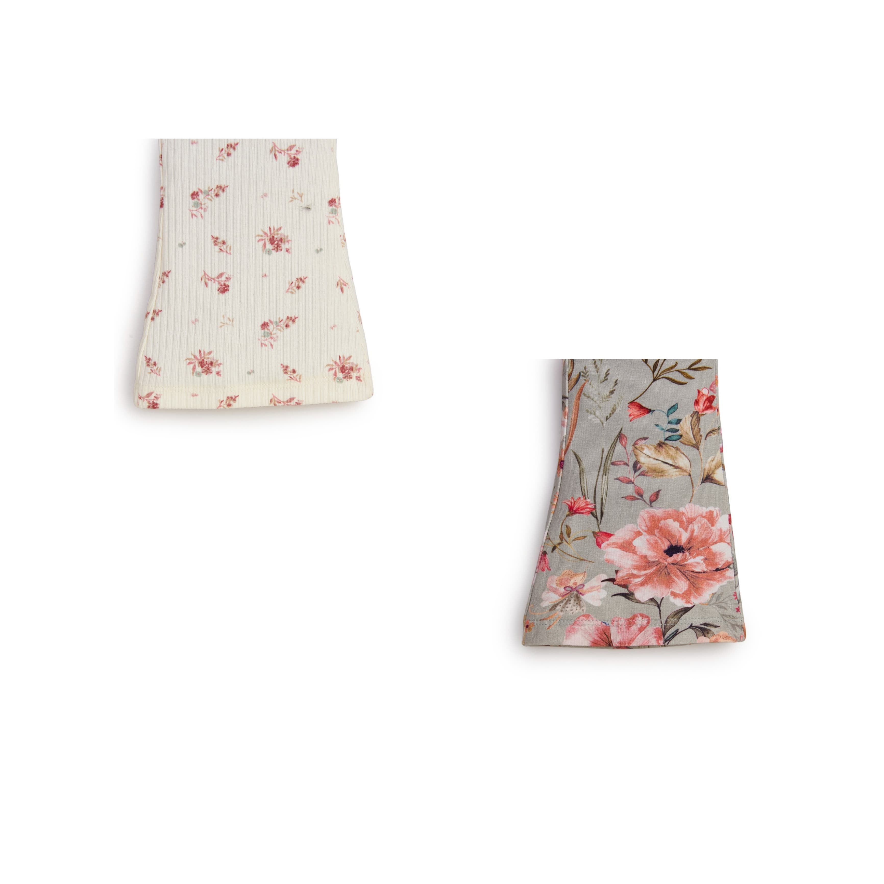 "Girls' Floral Print Flared Leggings - Pack of 2 (Cream & Multicolor)"