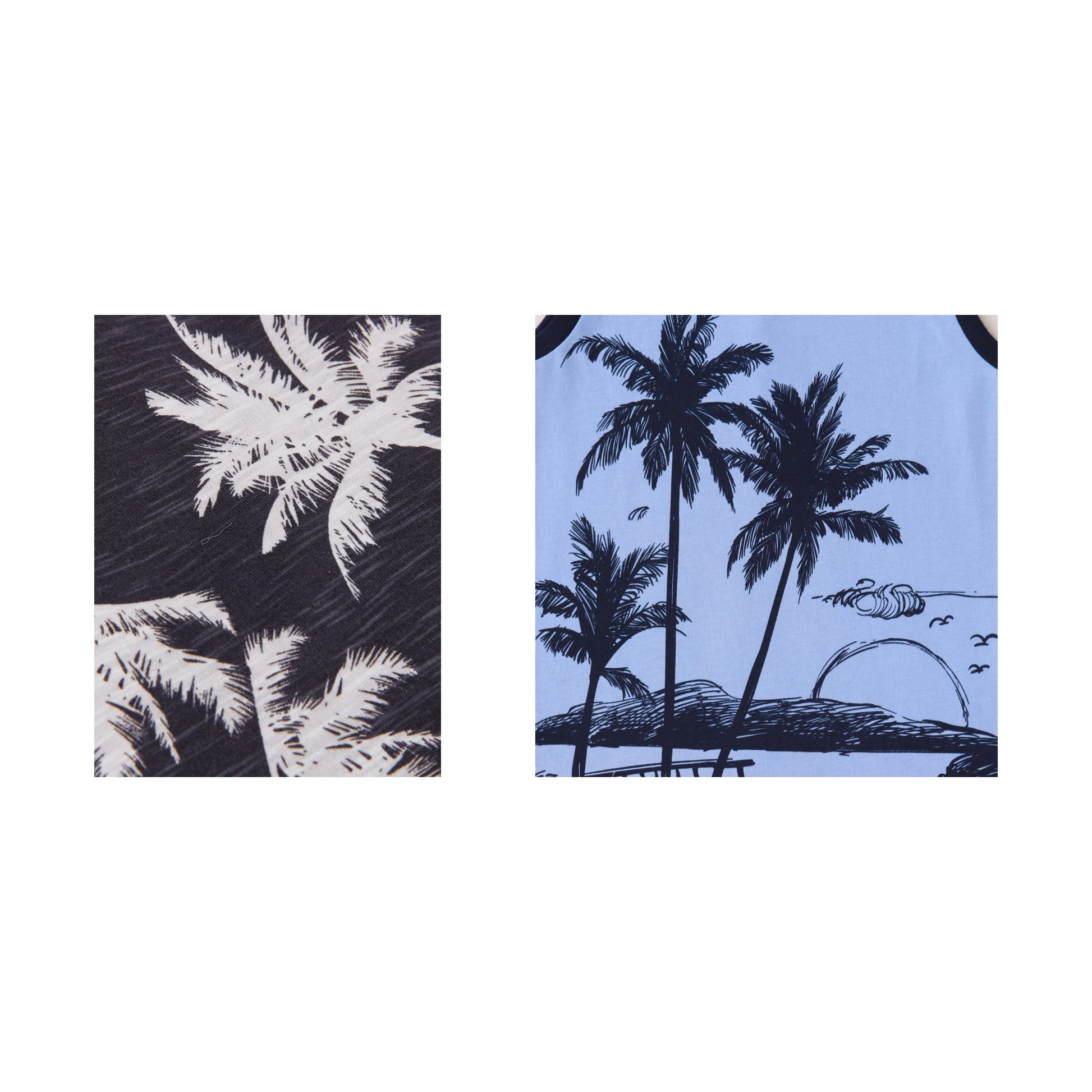 Boys’ Sleeveless Graphic T-shirt – 2-Pack Vacation Palm Tree & Sunset Island Designs