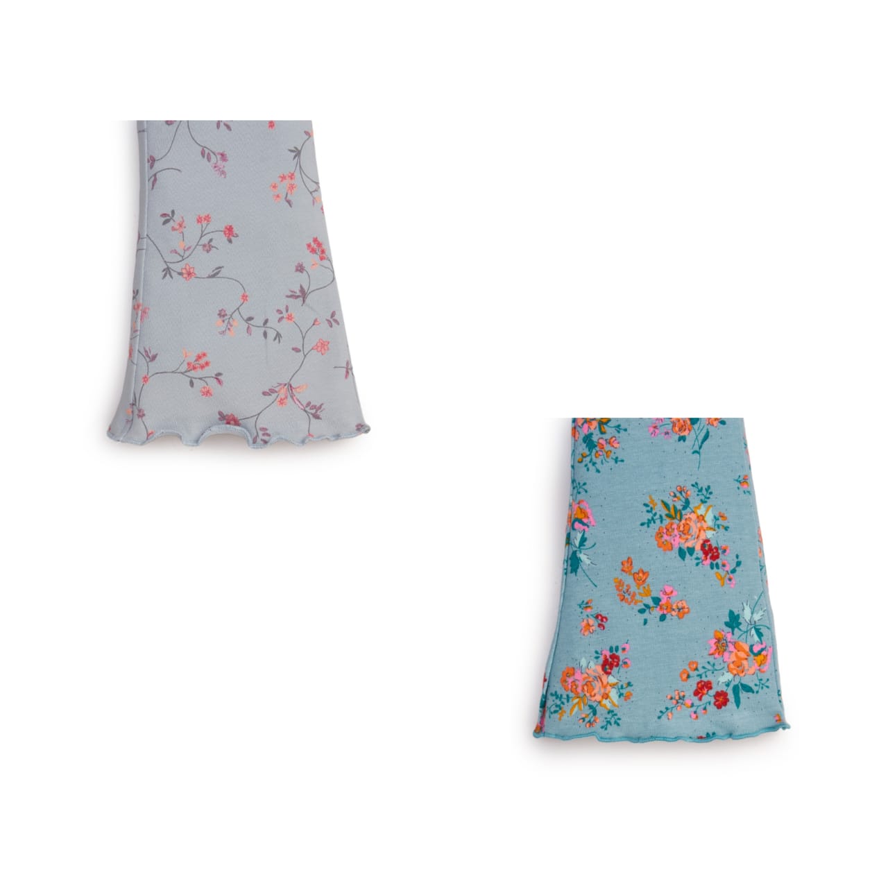 "Girls' Floral Print Bell-Bottom Leggings - Pack of 2 (Light Blue & Teal Blue)"