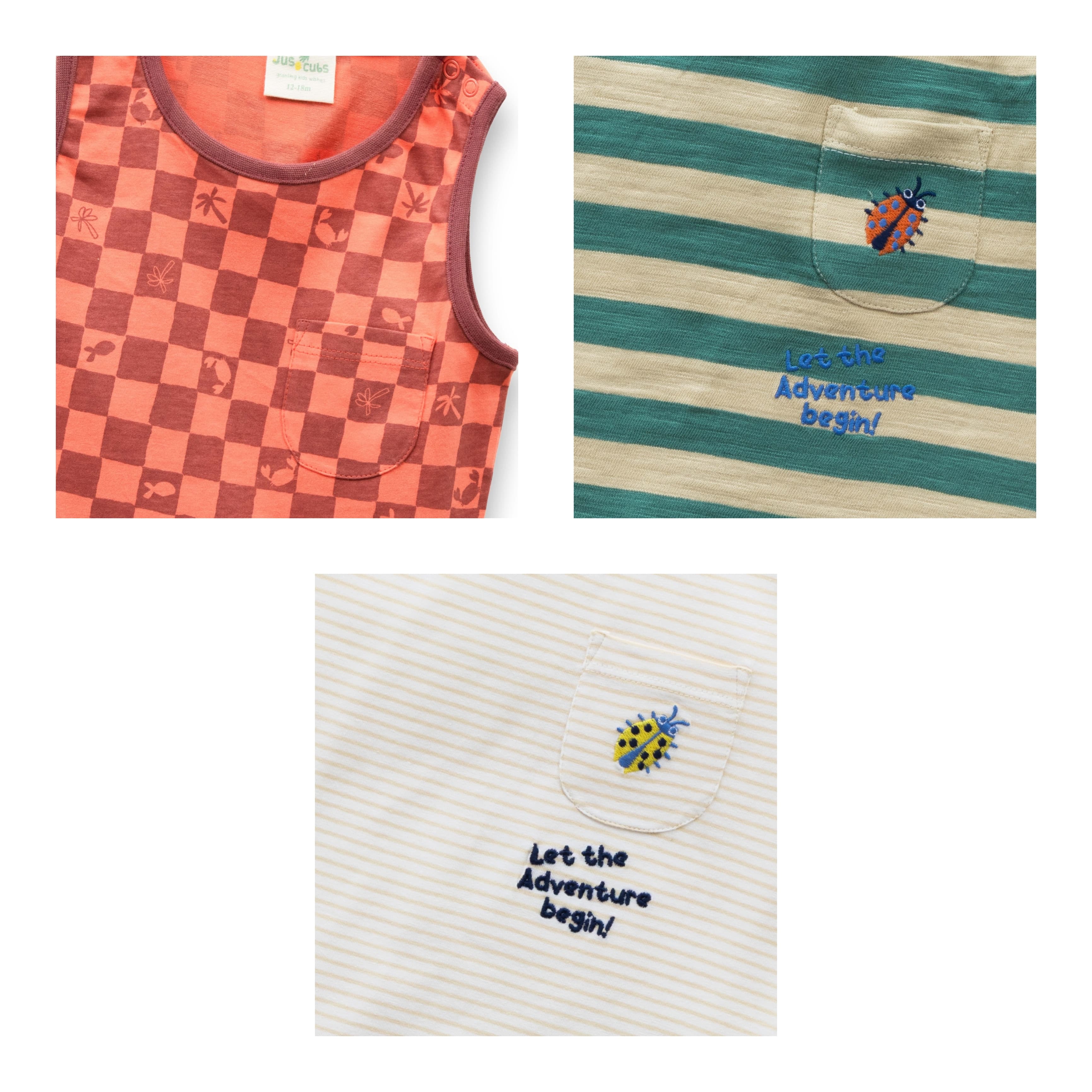 "Baby Boys' Sleeveless Cotton T-shirt Set – Pack of 3 – Striped & Printed Designs"