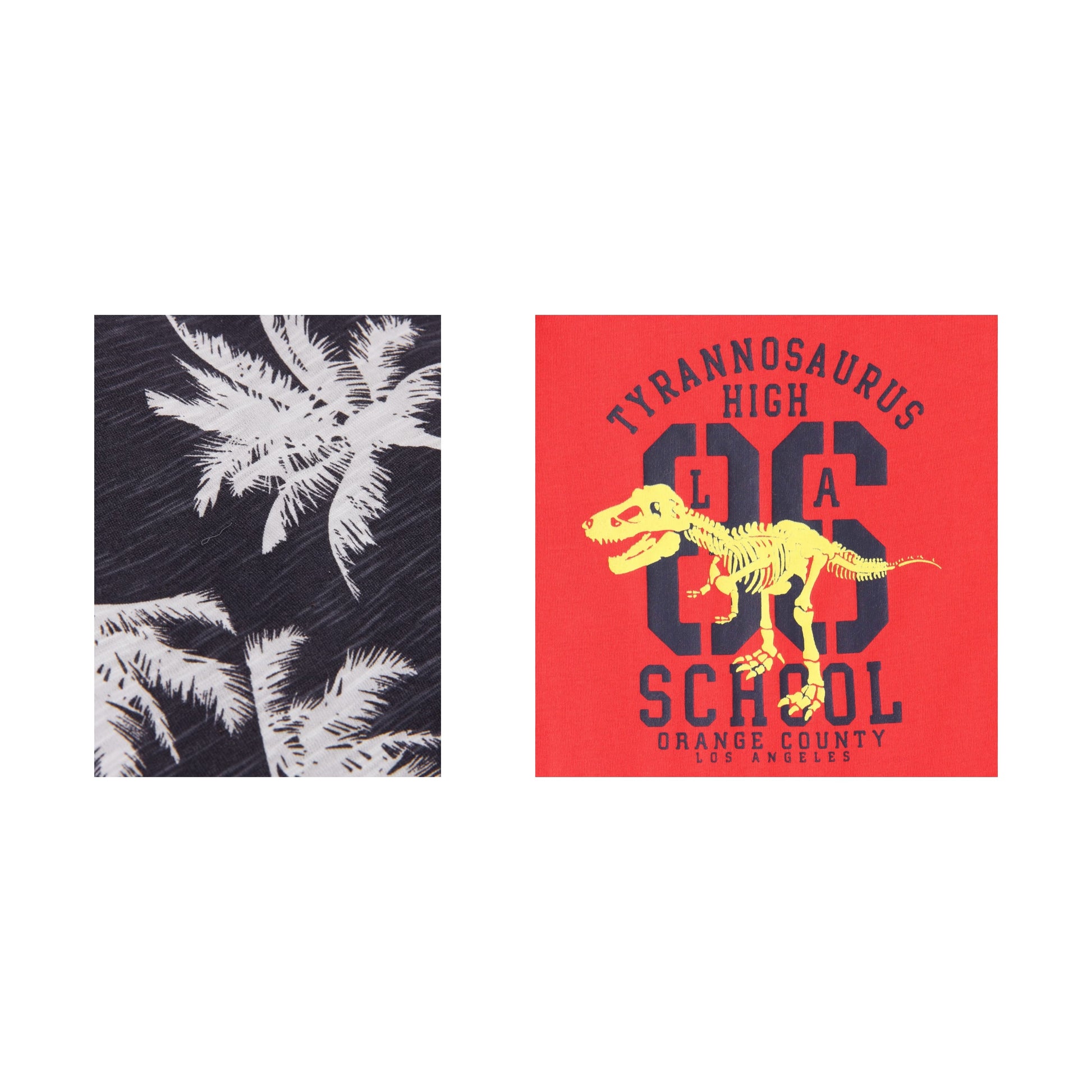 "Boys' 2-Pack T-shirt – Palm Tree & Dinosaur Print Sleeveless Tees (Black/Red)"