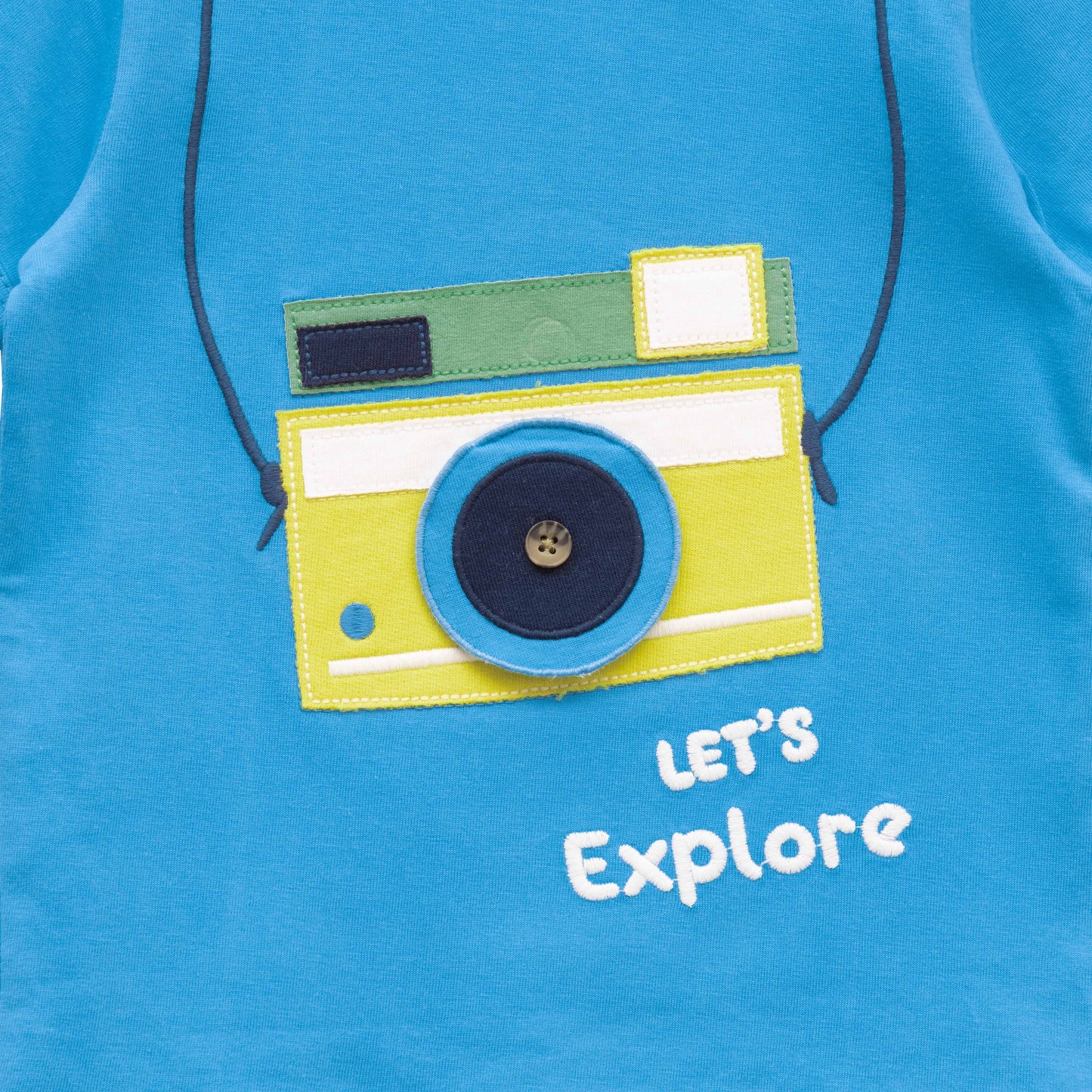 "Baby Boys Stylish Camera Graphic Blue T-shirt with Matching Yellow Shorts"