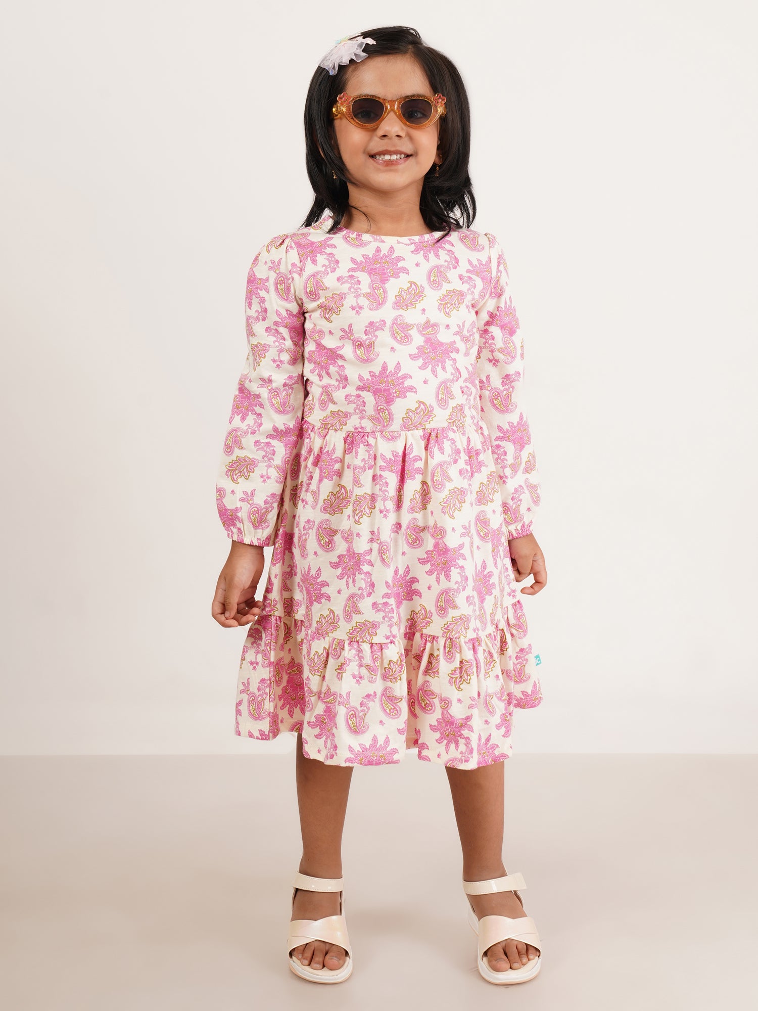 Girls Ethnic Motifs Printed Gathered Or Pleated Cotton A Line Dress