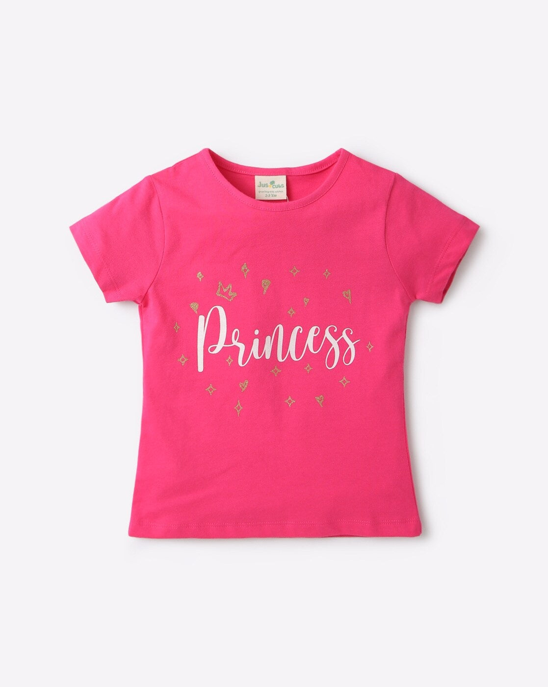 Girls Princess Glitter Printed T-Shirt - Fushia