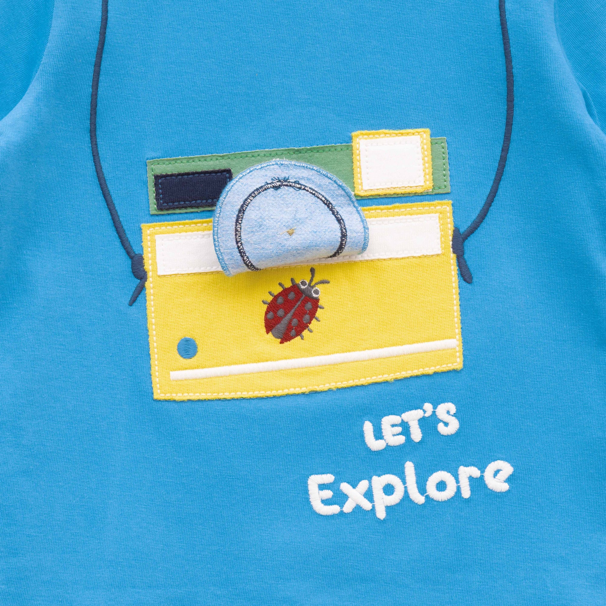 "Baby Boys Stylish Camera Graphic Blue T-shirt with Matching Yellow Shorts"