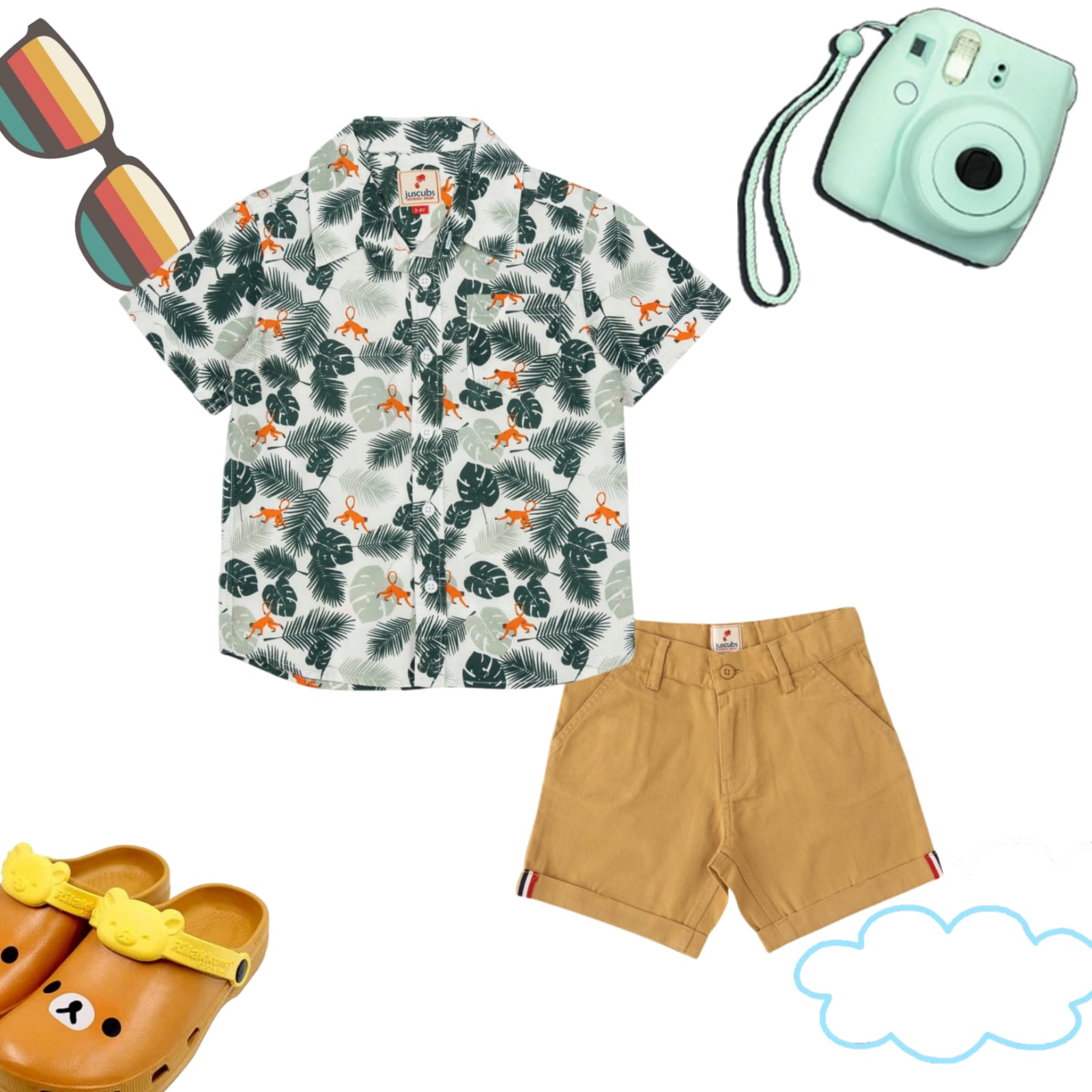"Boys' Jungle Print Shirt and Khaki Shorts Set – Fun Safari Outfit"