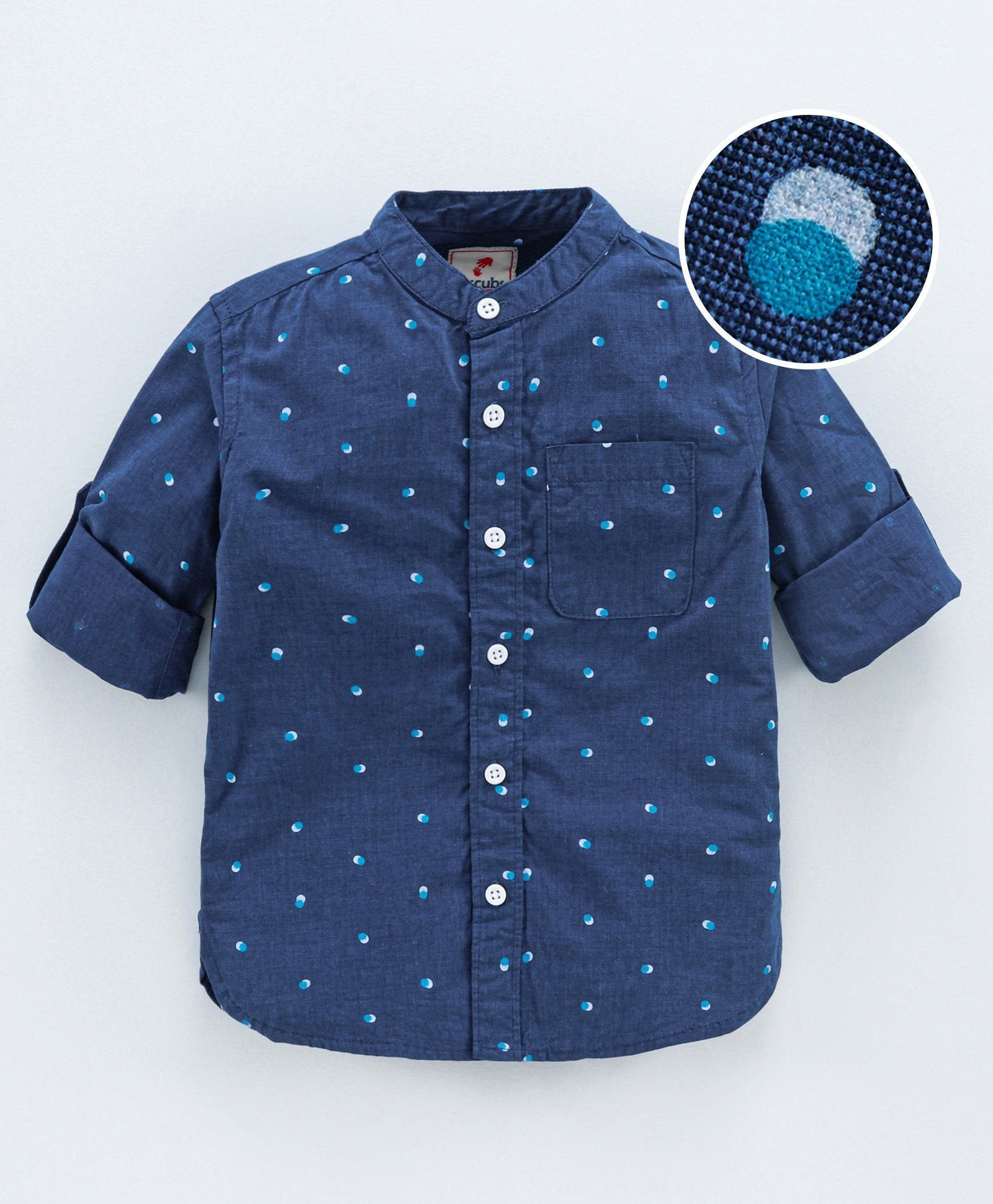 Full Sleeves All Over Printed 100% Cotton Soft Feel Bio-wash Shirt - Navy