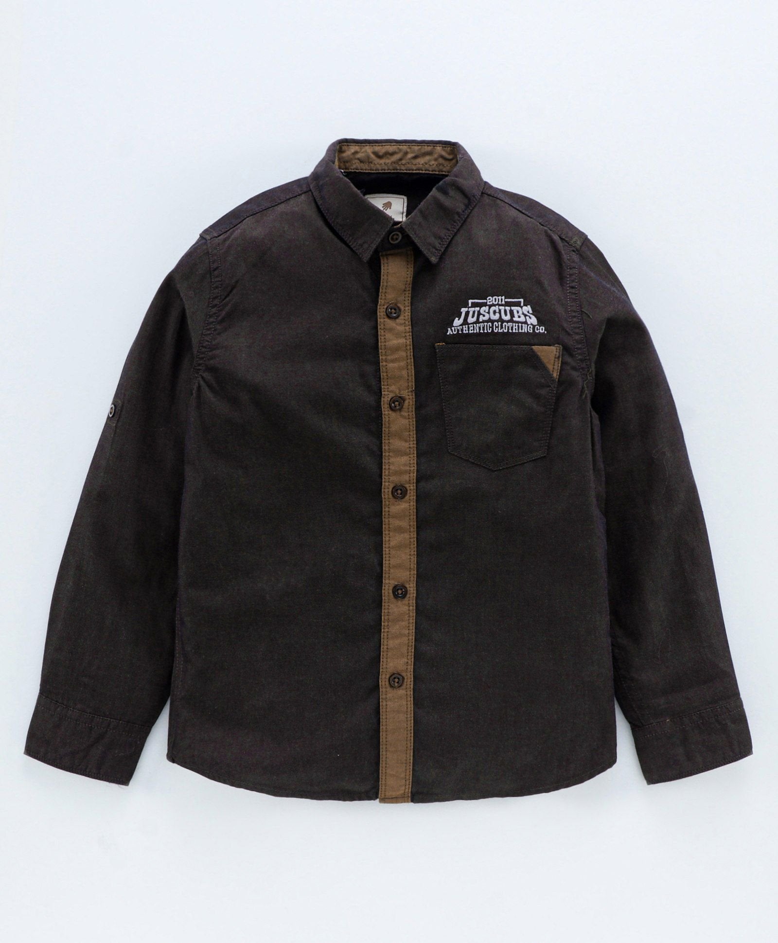 Roll Up Full Sleeve Solid Colour Bio Wash Shirt - Brown