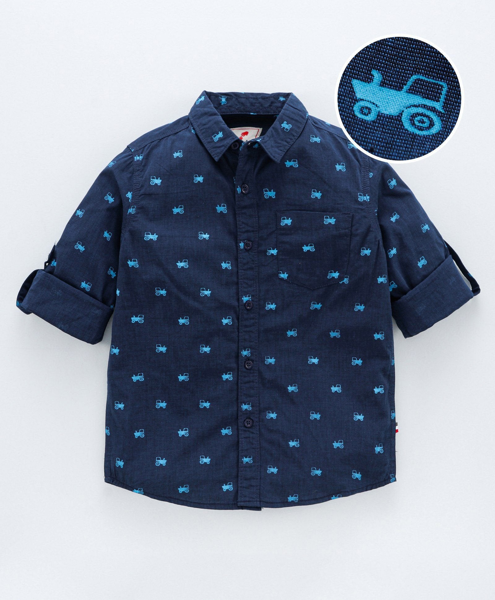 Full Sleeve Truck Print 100% Cotton Soft Feel Biowash Shirt - Navy