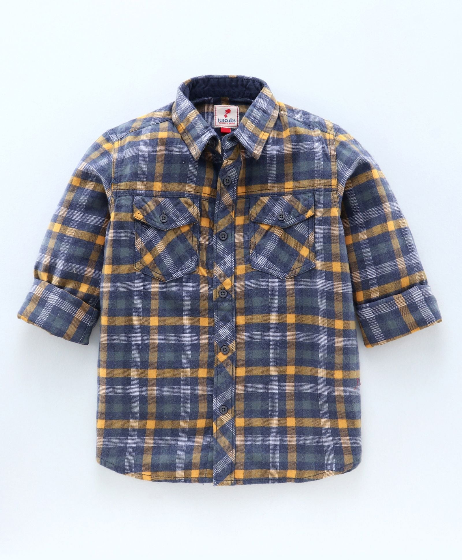Full Sleeve Checkered Bio Wash Shirt - Blue & Yellow