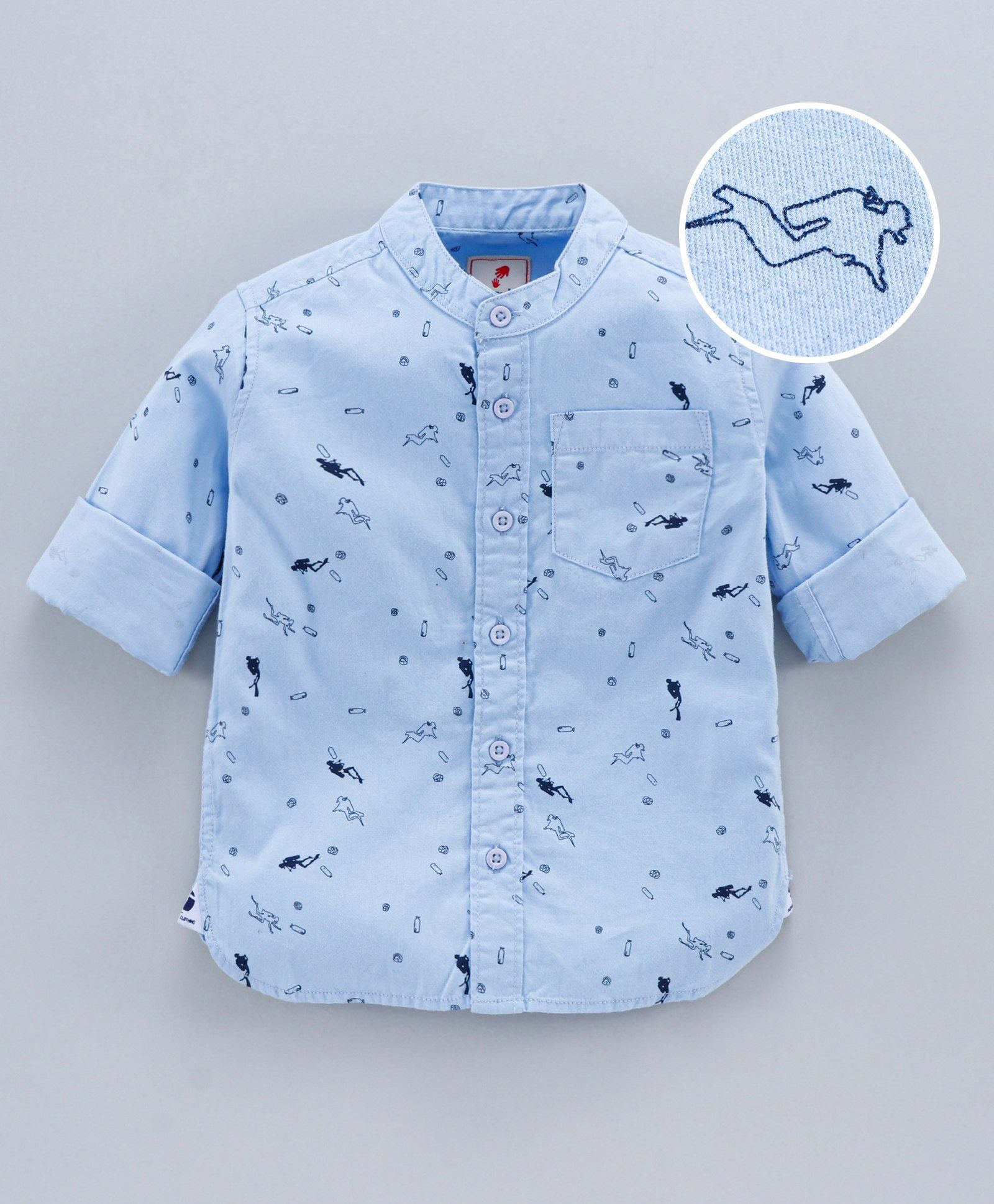 Full Sleeve Abstract Print Bio Wash Shirt - Light Blue