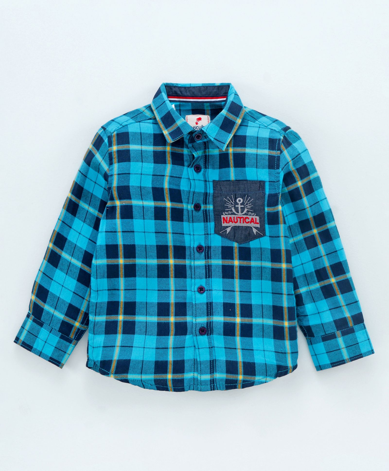 Full Sleeve Checkered Bio Wash Shirt - Blue
