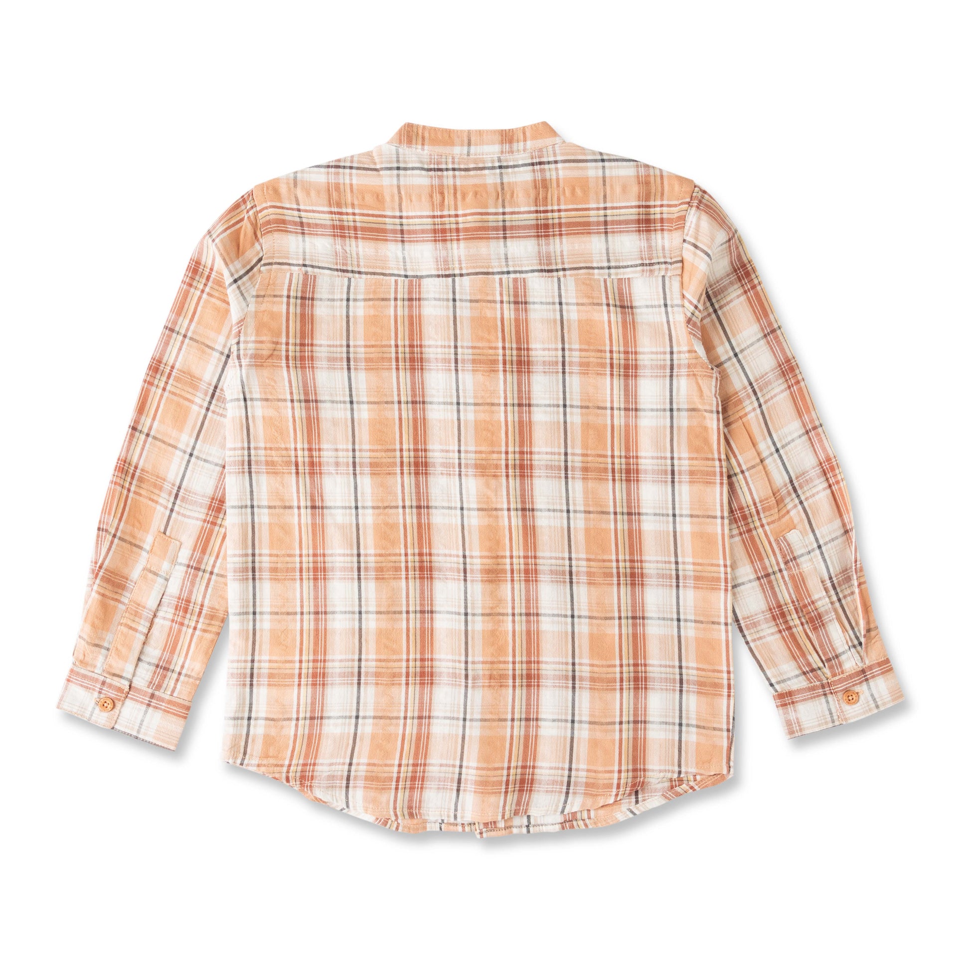 Boy's Mandarin Collar Plaid Shirt – Beige & White Checkered