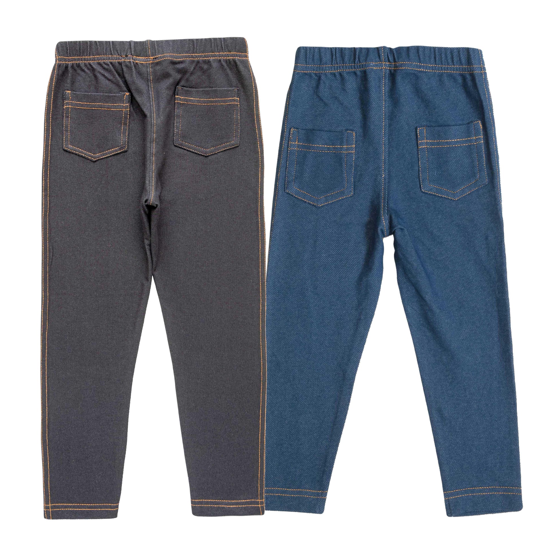"Girls' Denim-Style Jeggings - Combo Pack of 2 (Black & Blue)"