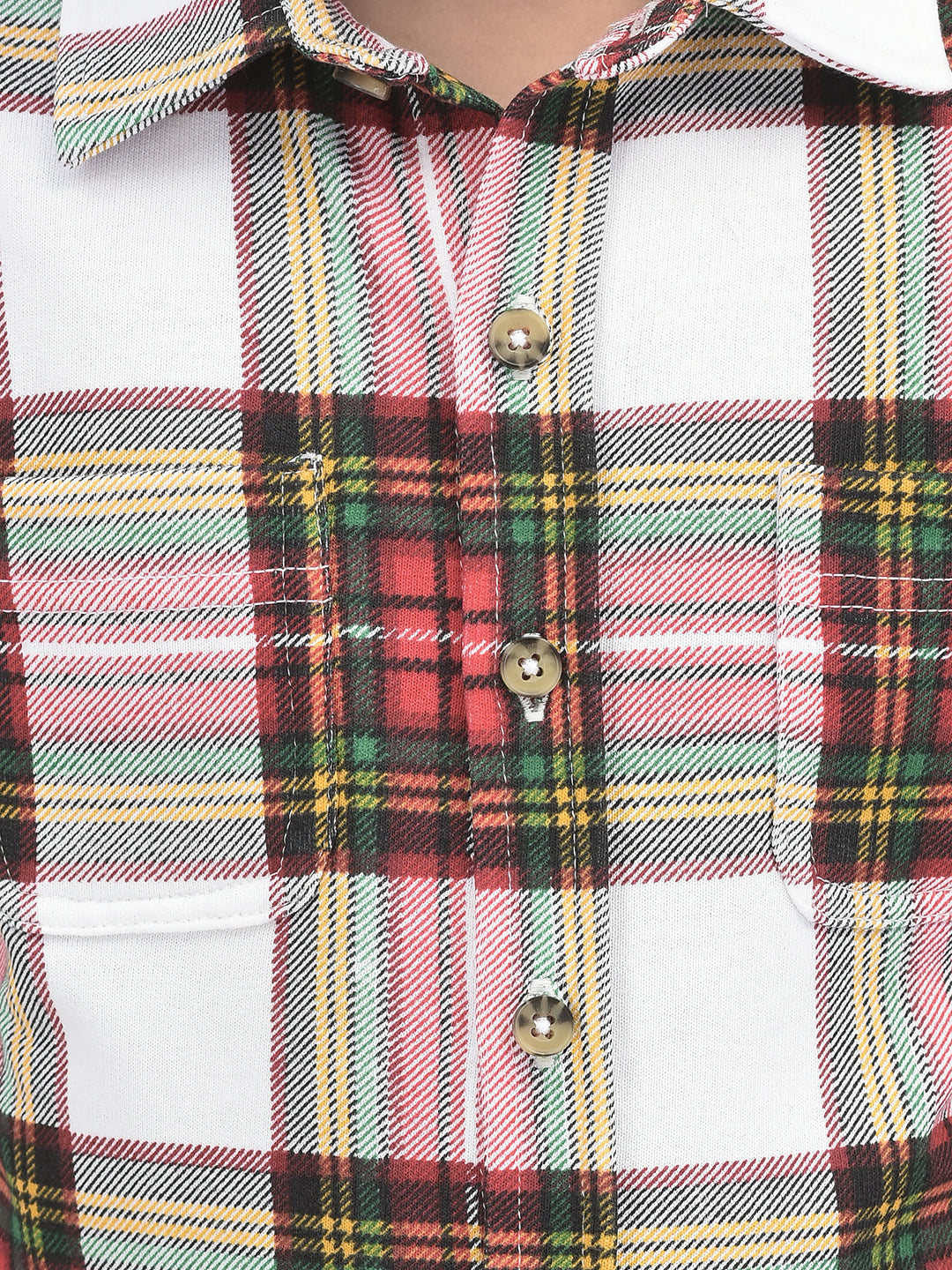 Boys' Long Sleeve Button-Up Flannel Shirt – Red, Pink & White Holiday Plaid