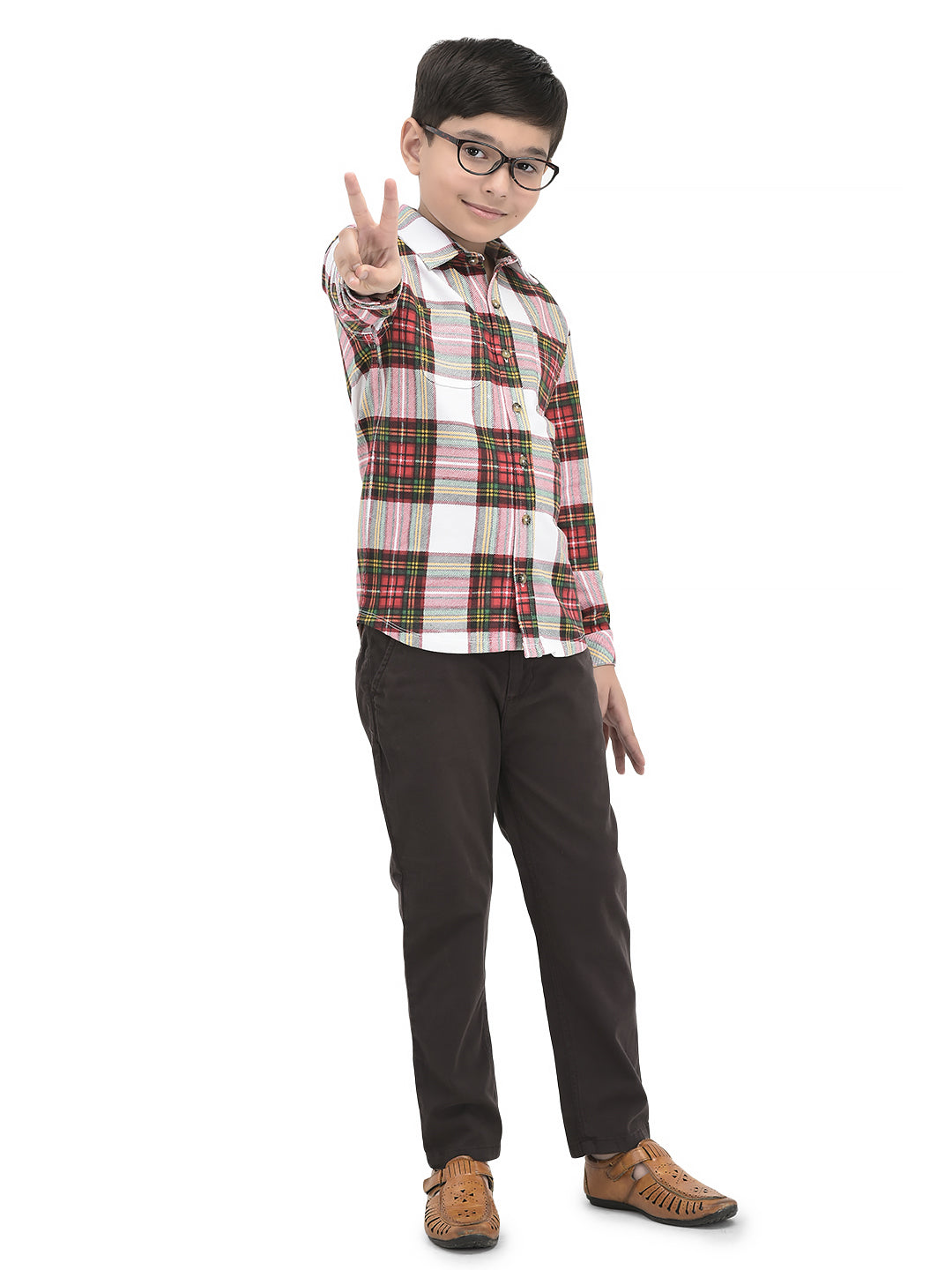 Boys' Long Sleeve Button-Up Flannel Shirt – Red, Pink & White Holiday Plaid