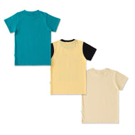 "Boys Cotton Printed T-Shirt Combo Pack of 3 – Surf Rider, Dinosaur & Airplane Design"