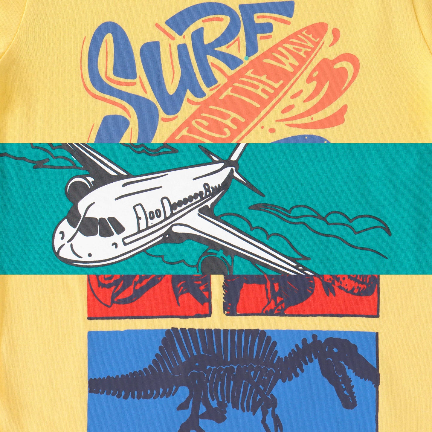 "Boys' Pack of 3 Graphic Printed T-Shirts – Dinosaur, Airplane & Surf Rider Designs"