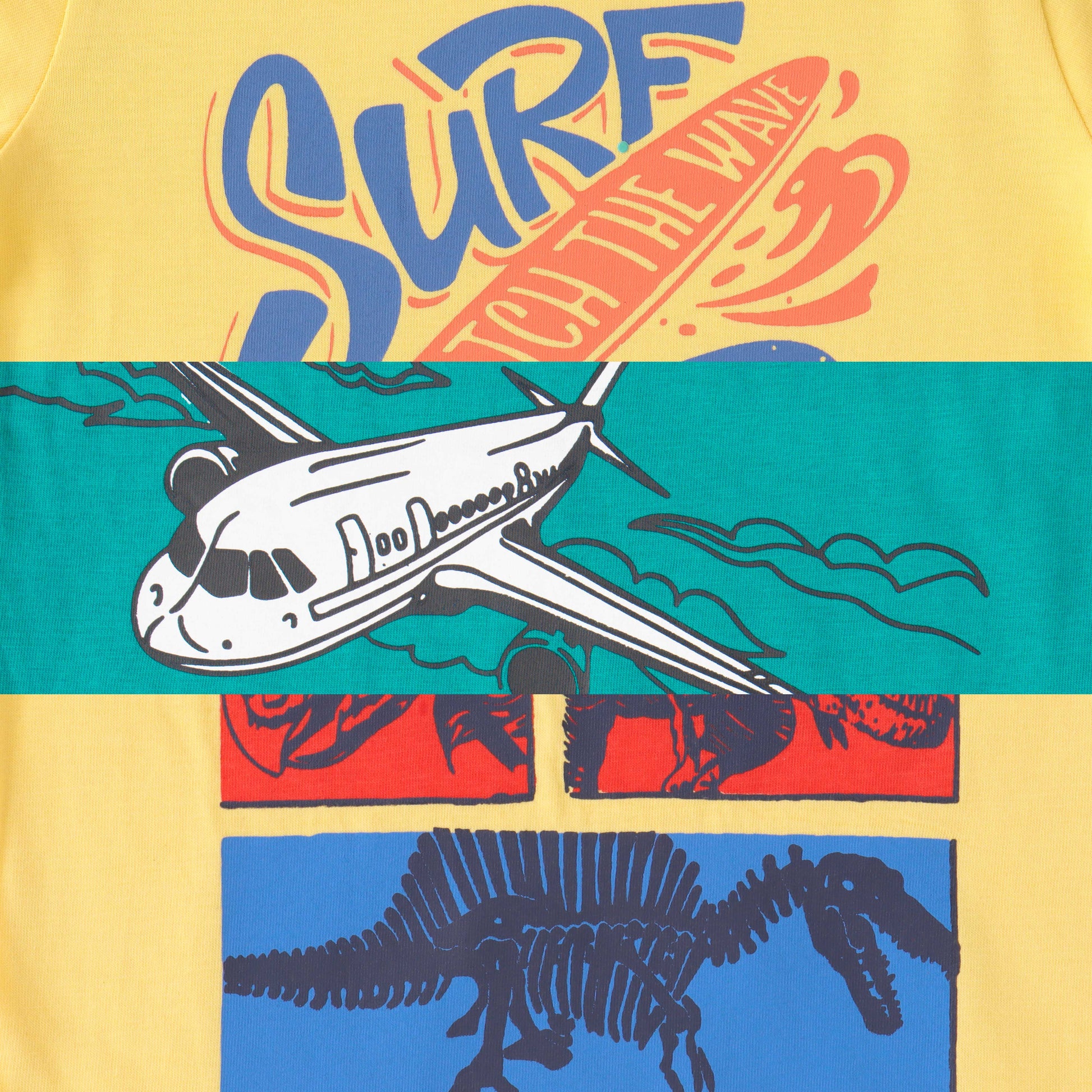 "Boys' Pack of 3 Graphic Printed T-Shirts – Dinosaur, Airplane & Surf Rider Designs"