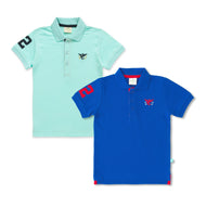 Boys' Pack of 2 Polo T-Shirts – Blue & Sky Blue with Embroidered Logo