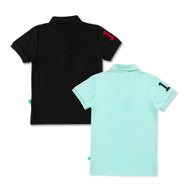 Boys' Pack of 2 Polo T-Shirts – Black & Sky Blue with Embroidered Logo