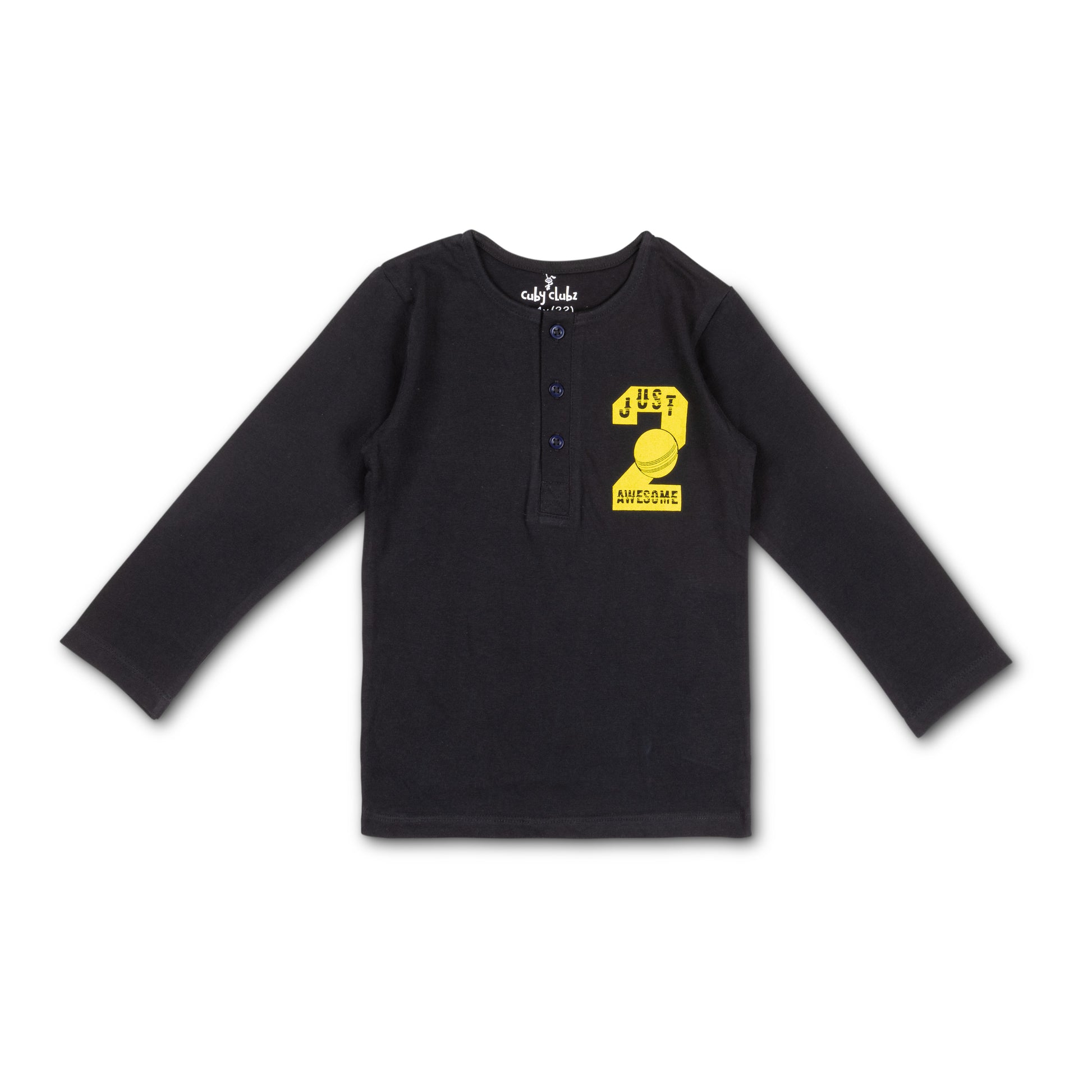 Boys' Black Henley T-Shirt - "Just Awesome" Graphic Long Sleeve