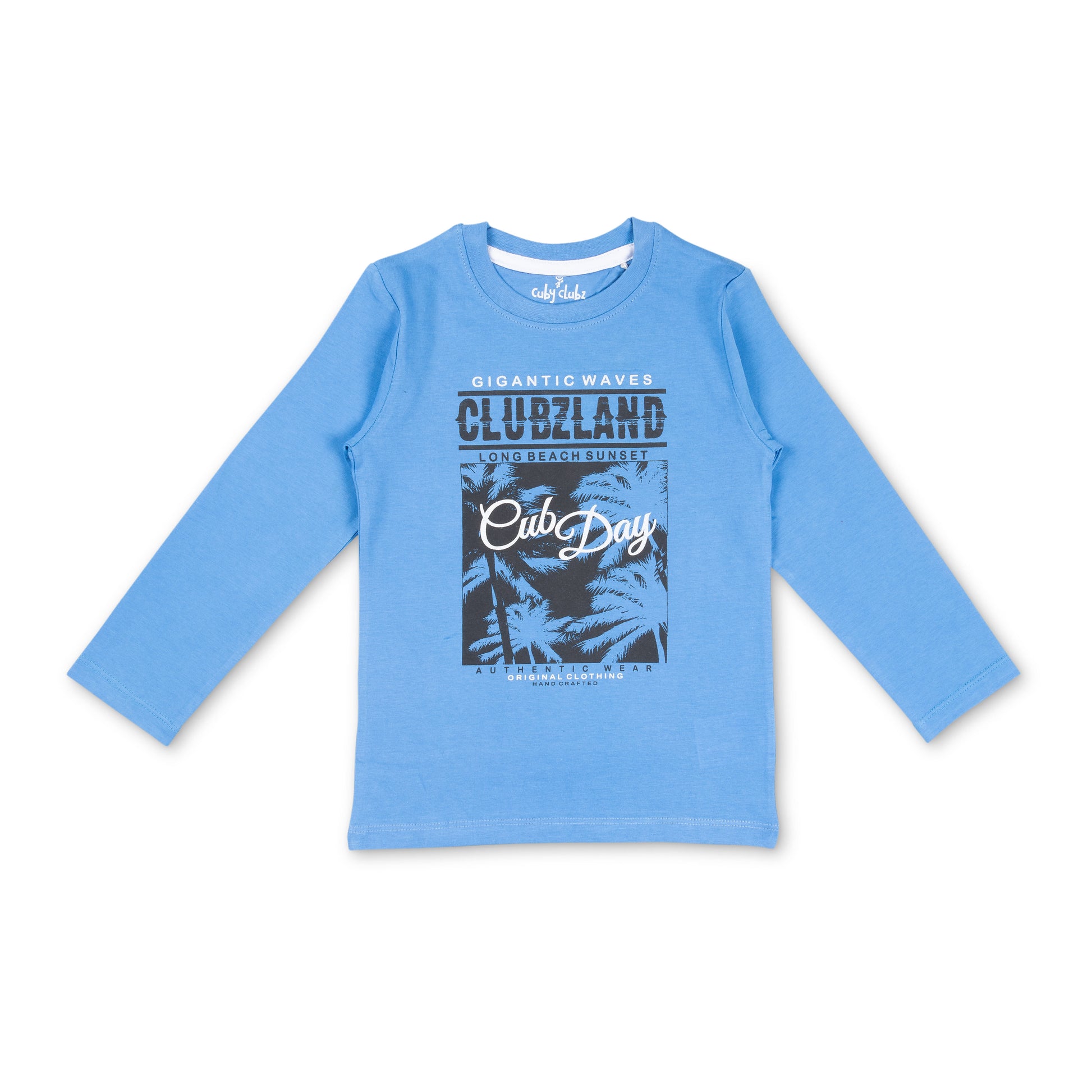 Boys' Blue Long Sleeve T-Shirt - "Clubland" Beach Graphic Print