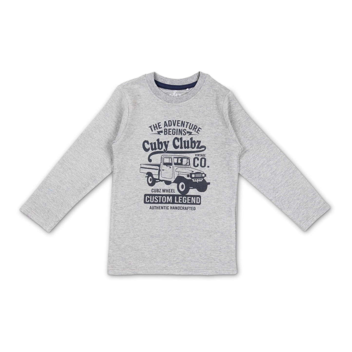 Boys' Grey Long Sleeve T-Shirt - "Adventure Begins" Vintage Truck Graphic