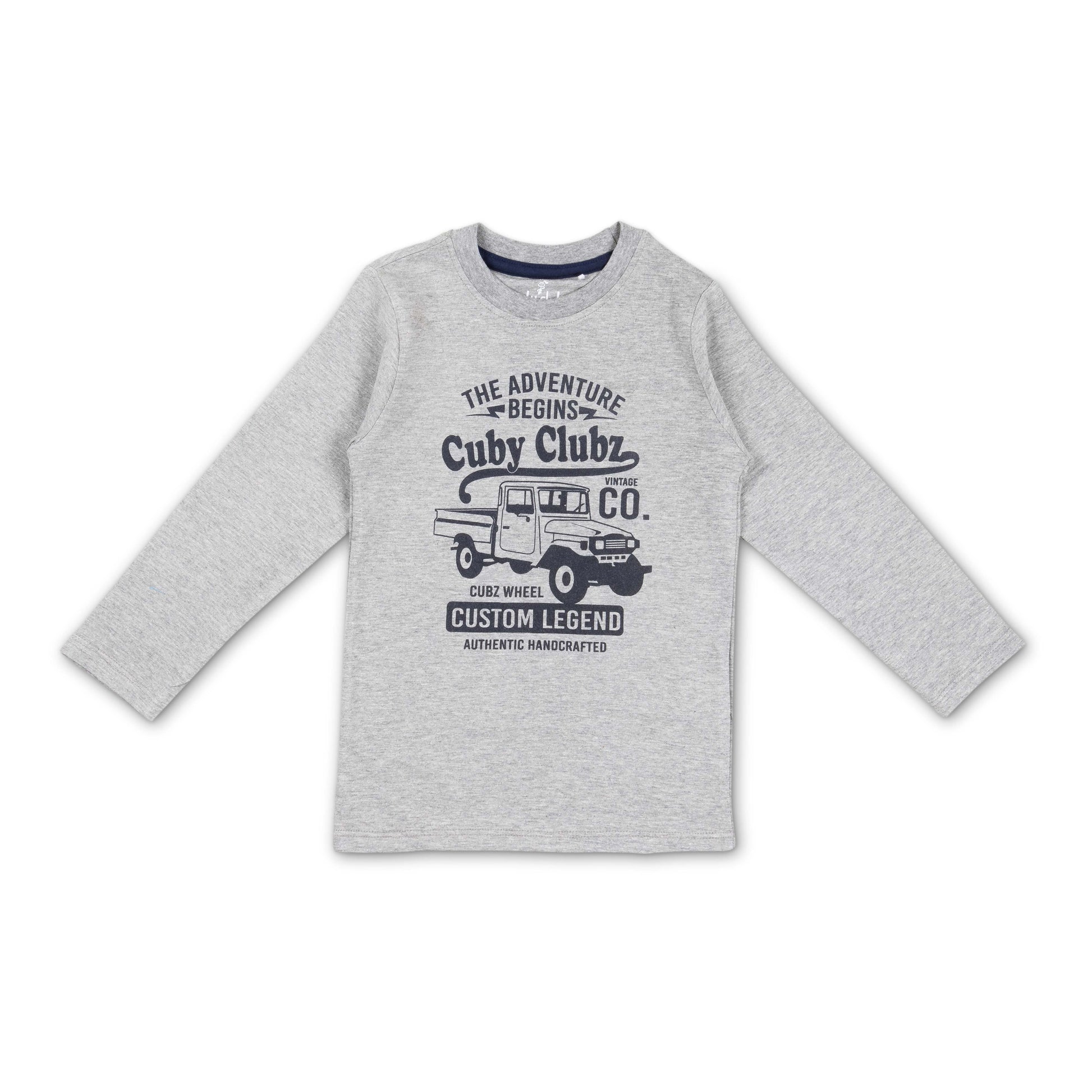 Boys' Grey Long Sleeve T-Shirt - "Adventure Begins" Vintage Truck Graphic