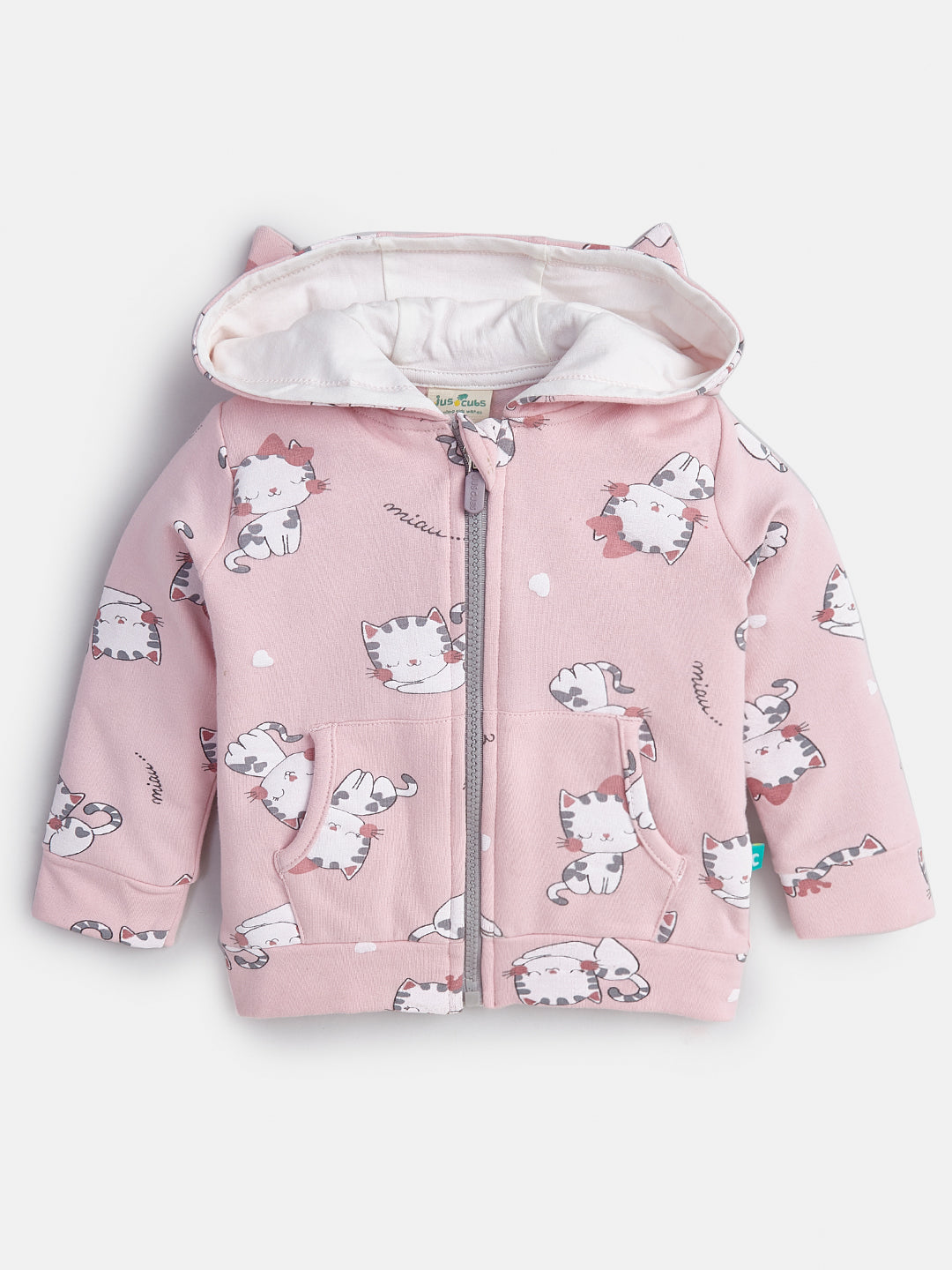 Baby Girls' Pink Cat Print Hoodie & Jogger Set with Ear Detail